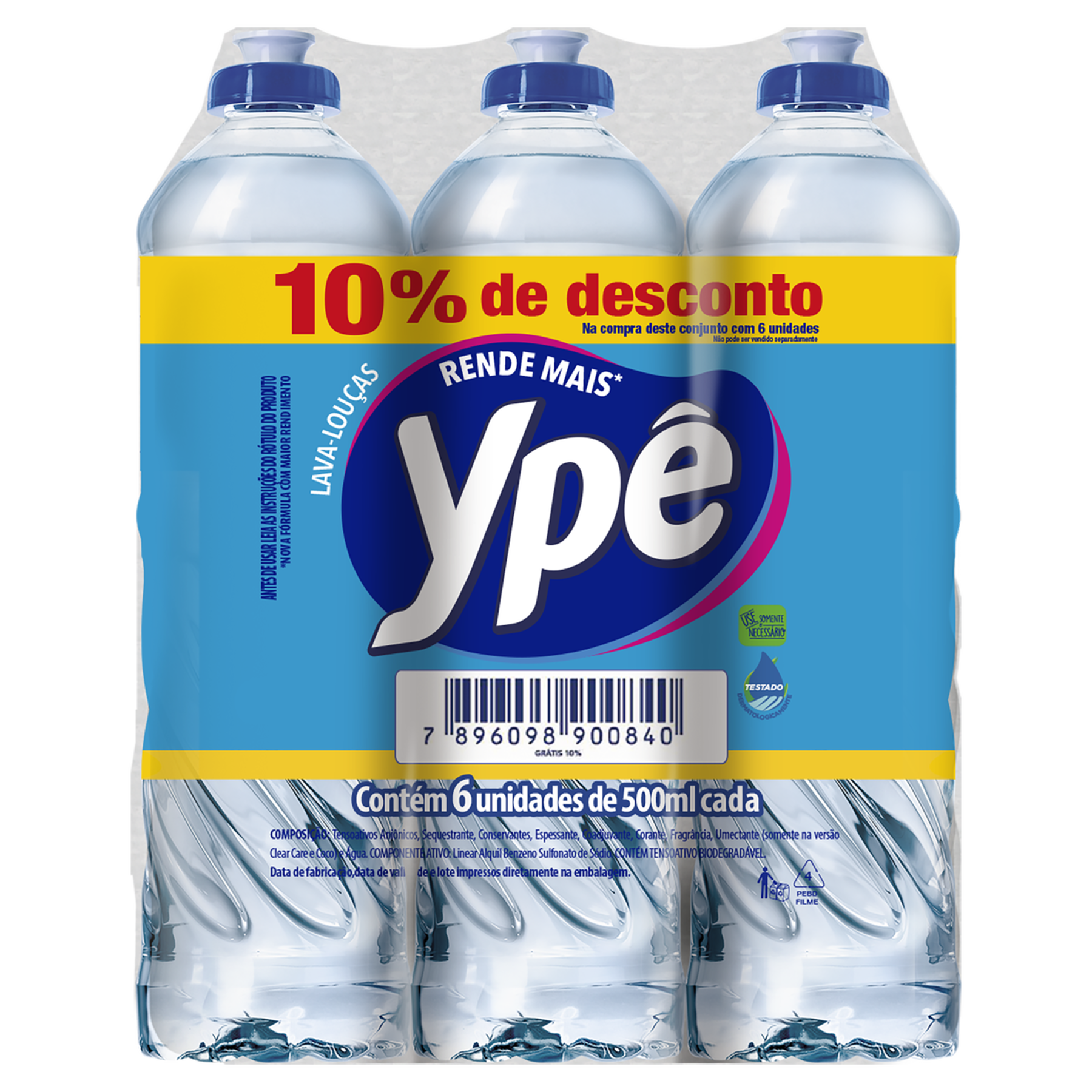 Detergente Líquido Ypê Clear 500ml Com 6 10% Desconto