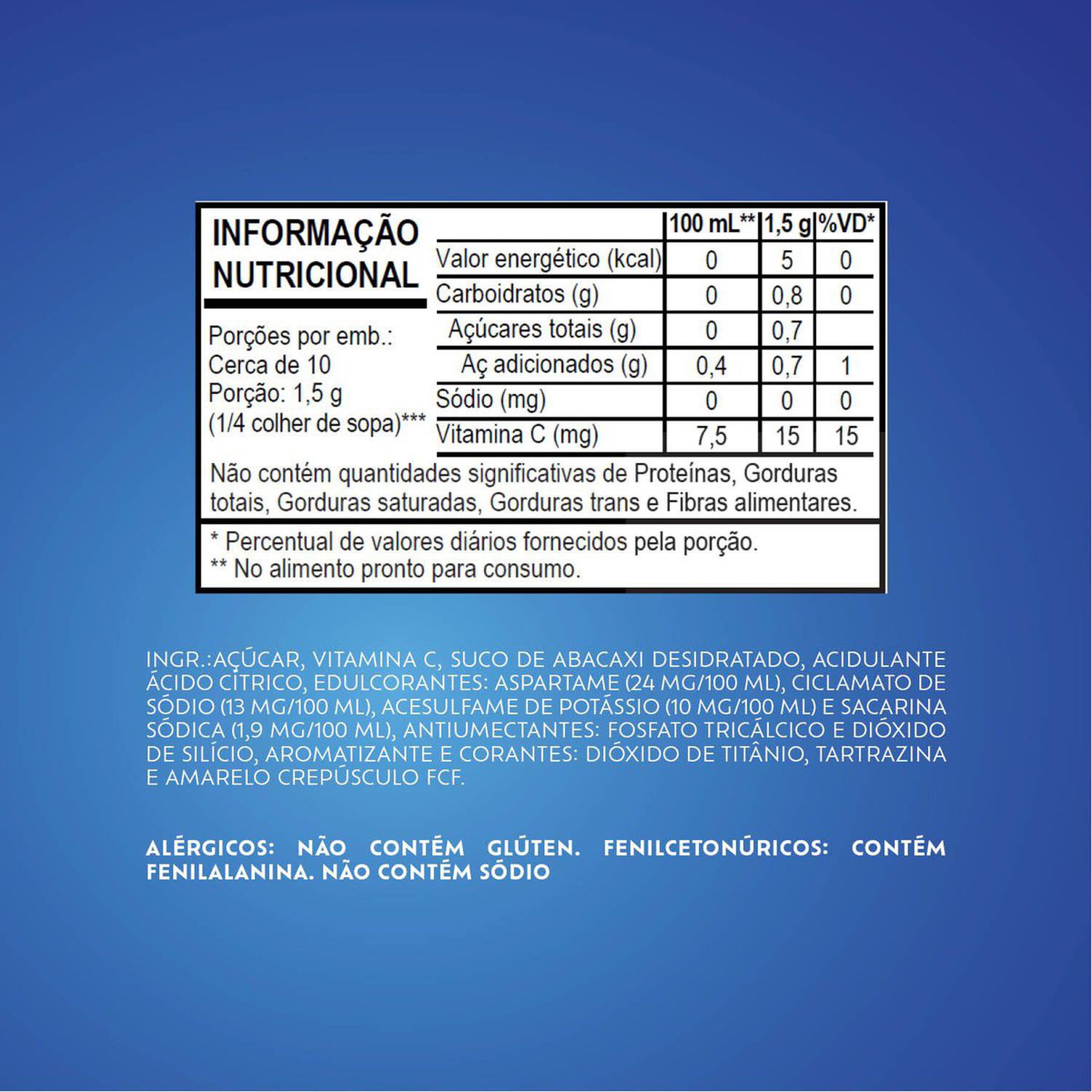 Refresco em Pó Abacaxi Fresh Pacote 15g