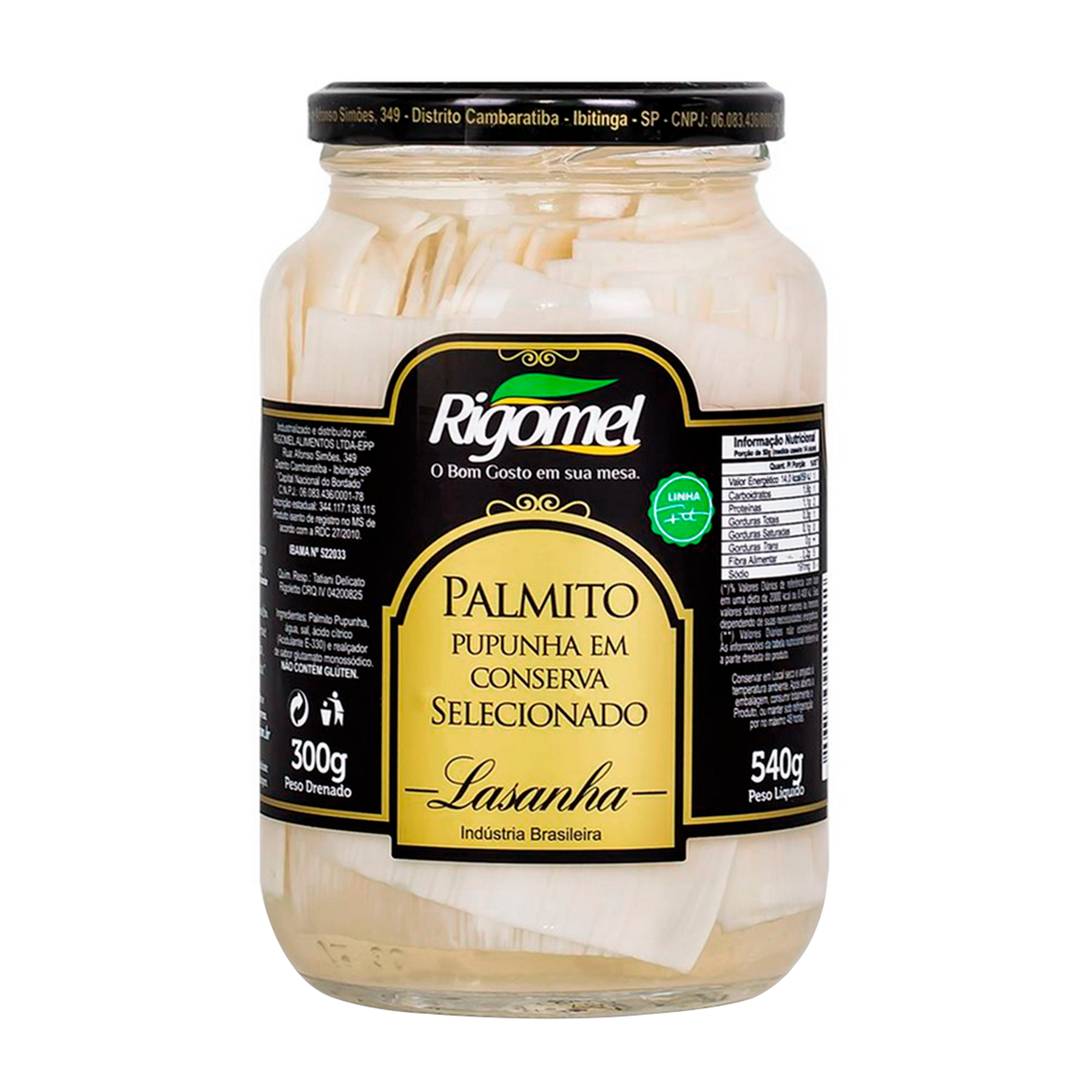 Palmito Pupunha Lasanha Rigomel Vidro 300g