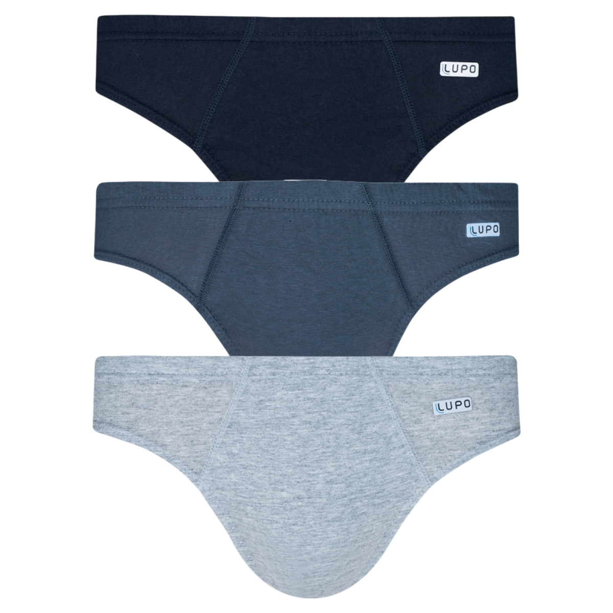 Kit Cueca Slip Azul, Preta e Cinza Lupo Tam. M C/3 Unidades