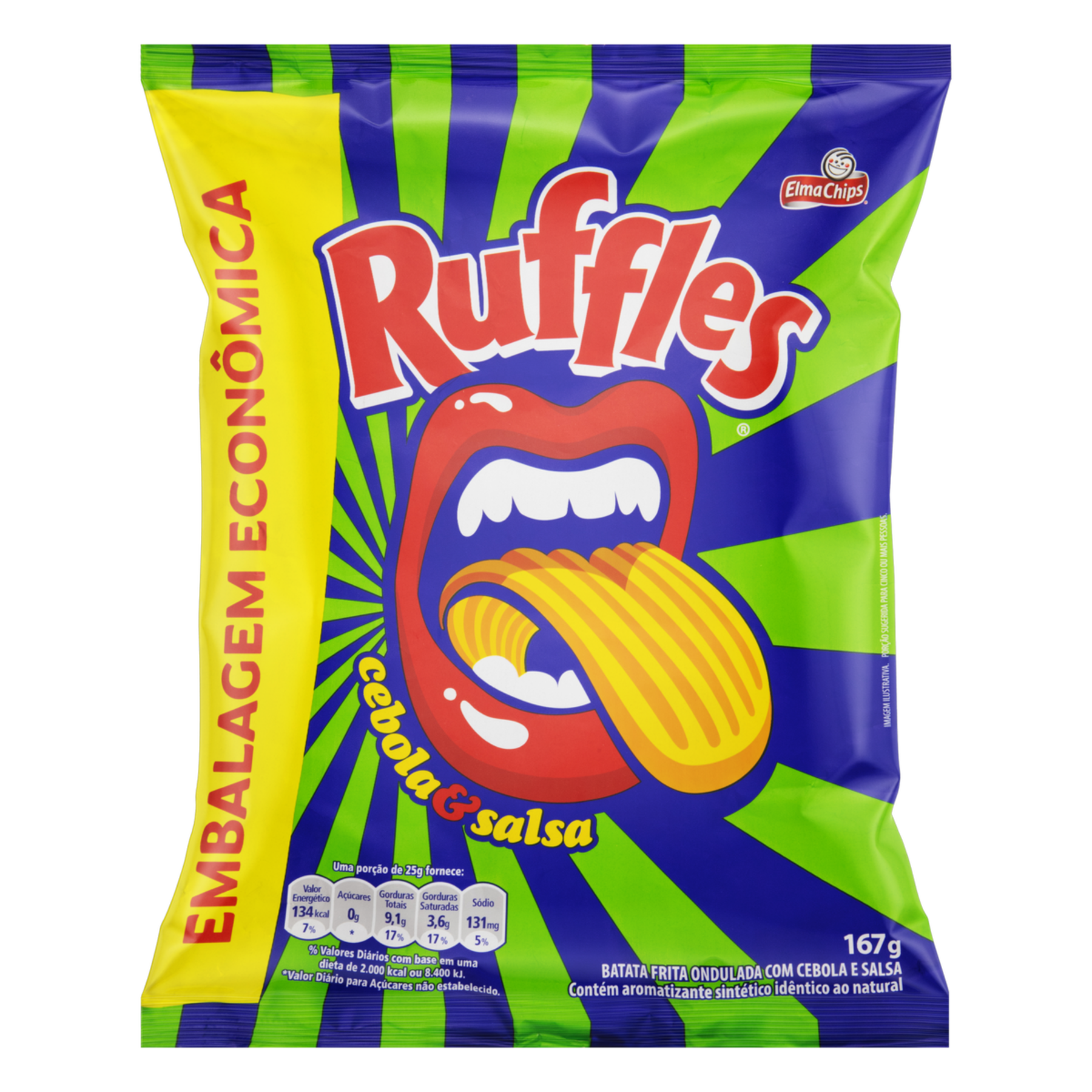 Batata Frita Ondulada Cebola e Salsa Elma Chips Ruffles Pacote 167g - Embalagem Econ&ocirc;mica&nbsp;