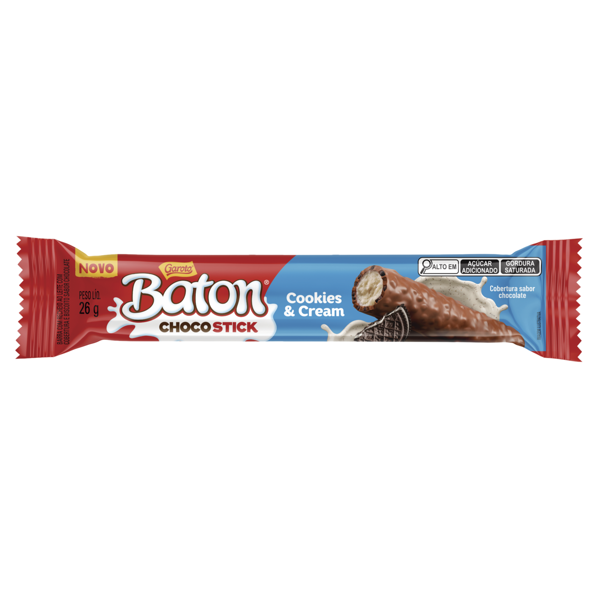 Chocolate ChocoStick Cookies e Cream Garoto Baton Pacote 26g