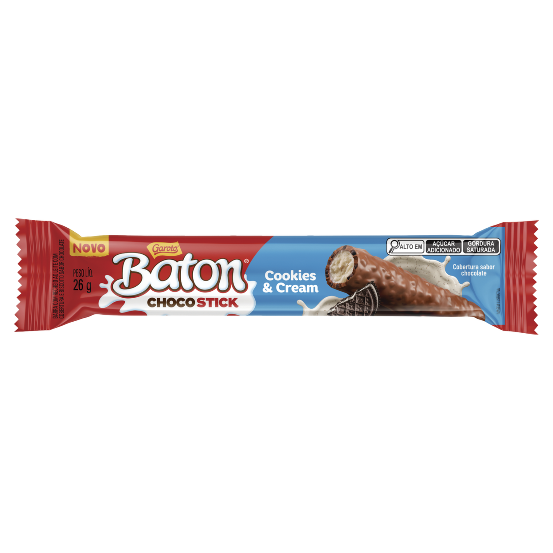 Chocolate ChocoStick Cookies e Cream Garoto Baton Pacote 26g