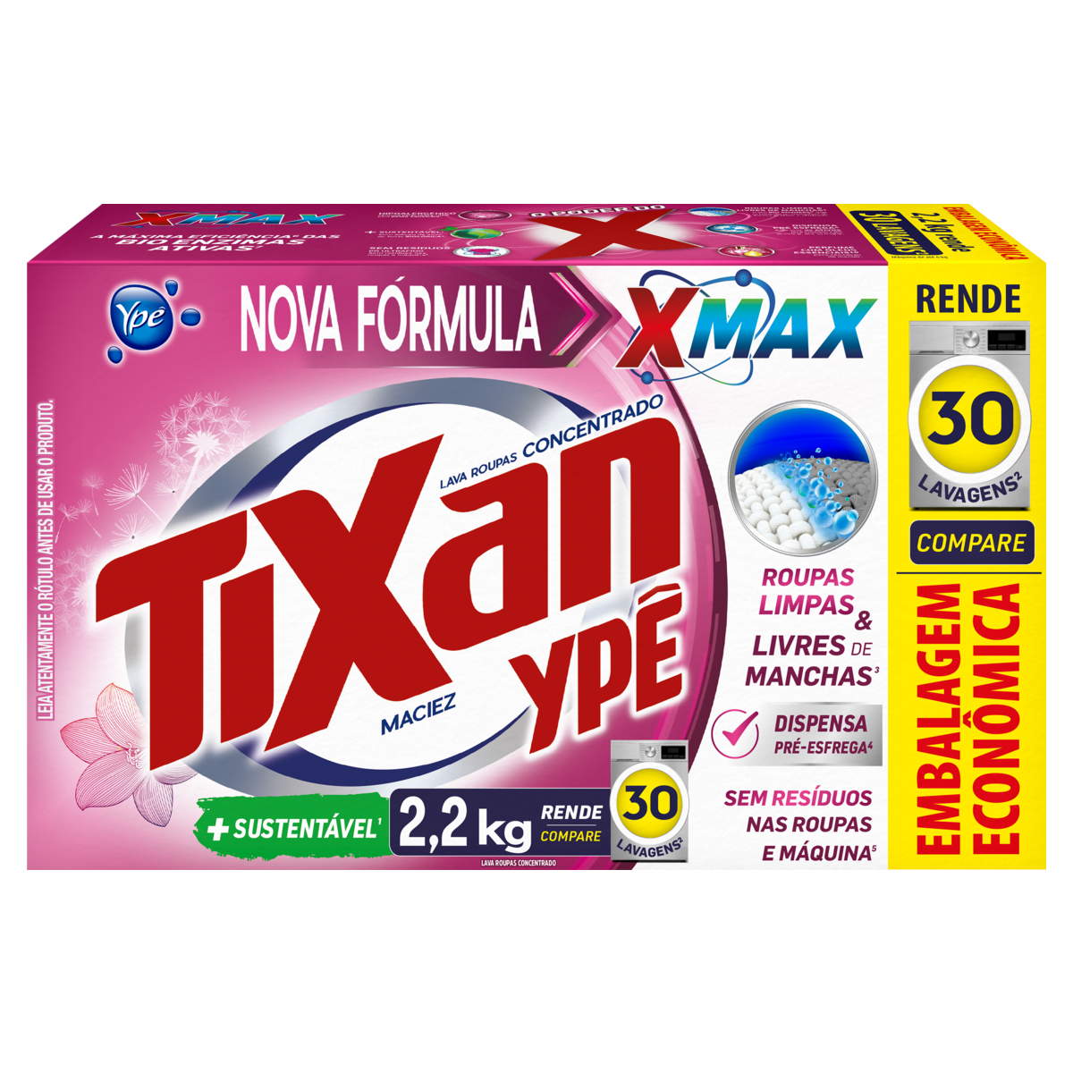 Sab&atilde;o em P&oacute; Concentrado Maciez Tixan Yp&ecirc; Caixa 2,2kg Embalagem Econ&ocirc;mica