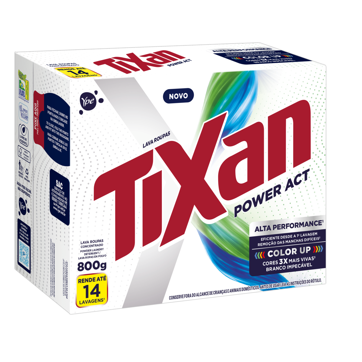 Sab&atilde;o em P&oacute; Lava Roupas Ativo Concentrado Power Act Tixan Yp&ecirc; Caixa 800g