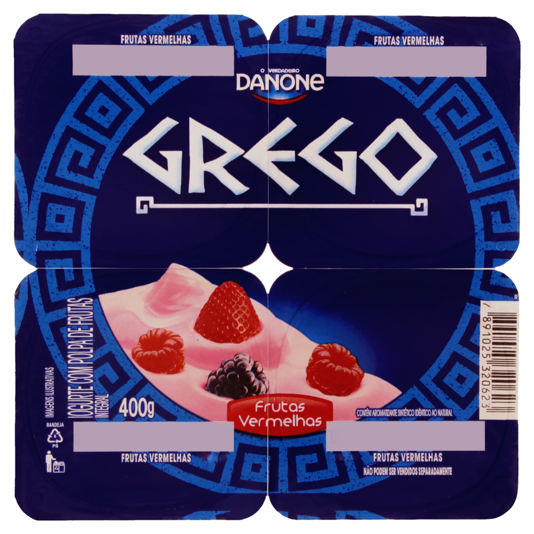 Iogurte Grego Frutas Vermelhas Danone Bandeja 400g 4 Unidades