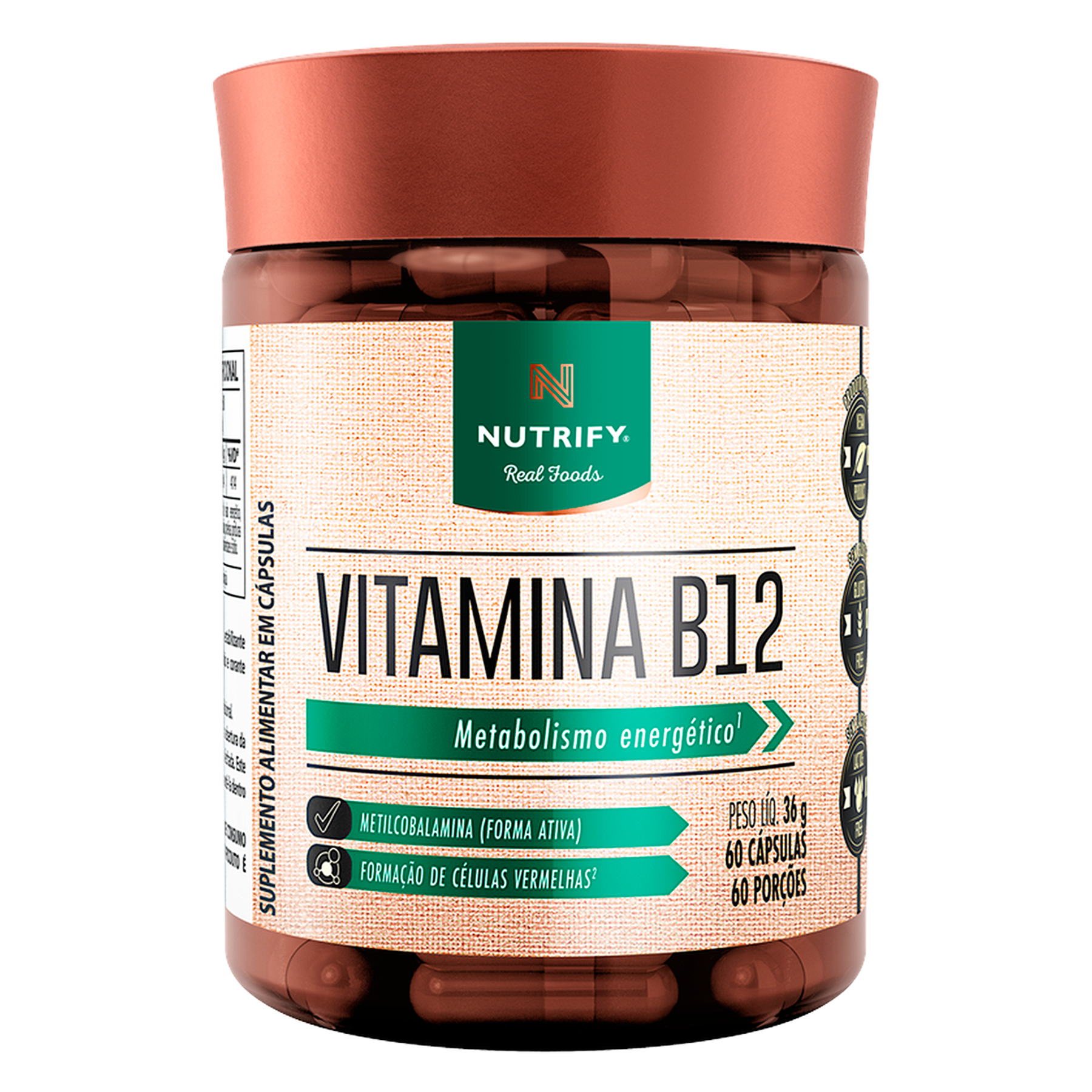 Vitamina B12 em C&aacute;psula Nutrify Pote 36g C/60 Unidades