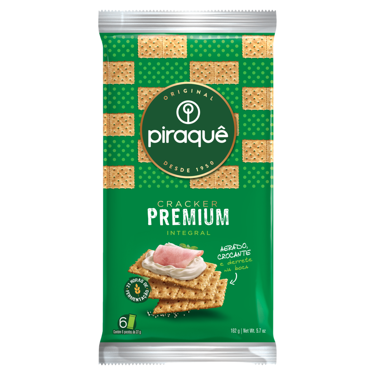 Biscoito Cracker Premium Integral Piraqu&ecirc; Pacote 162g C/6 Unidades