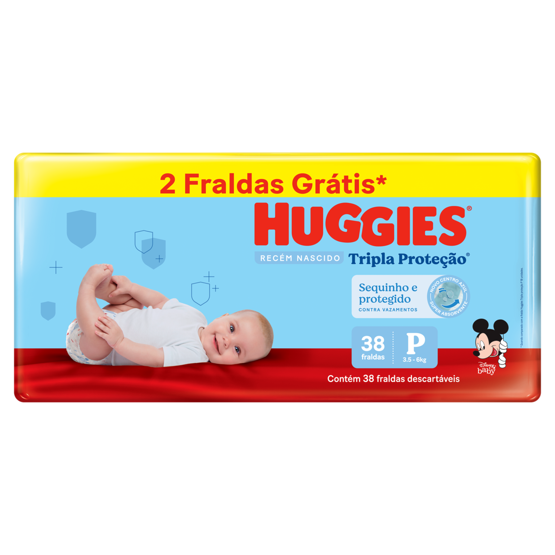 Fralda Descartável Infantil Tripla Proteção Huggies P Pacote C/38 Unidades - Embalagem Grátis 2 Fraldas