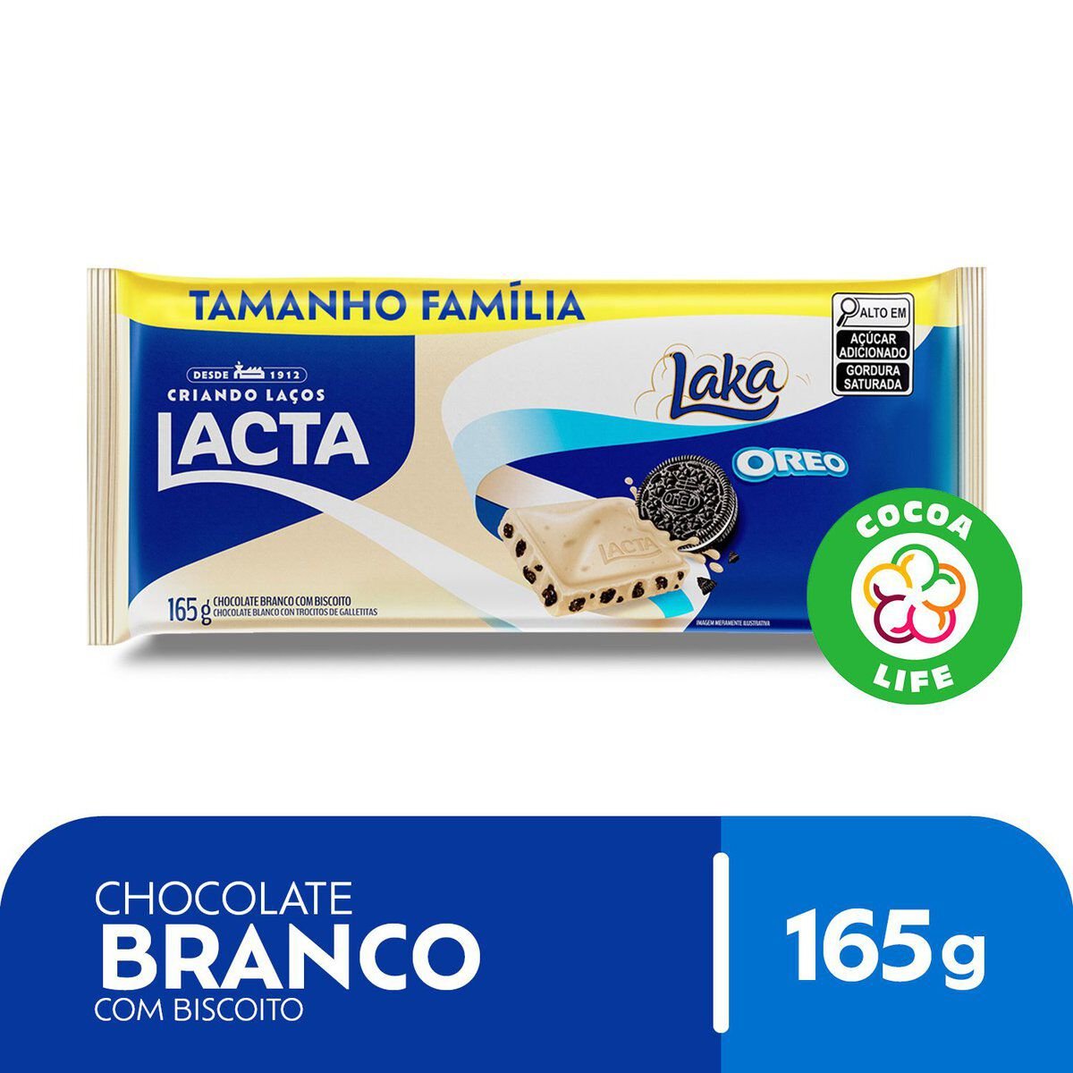 Barra de Chocolate Branco Biscoito Oreo Lacta Laka Pacote 165g