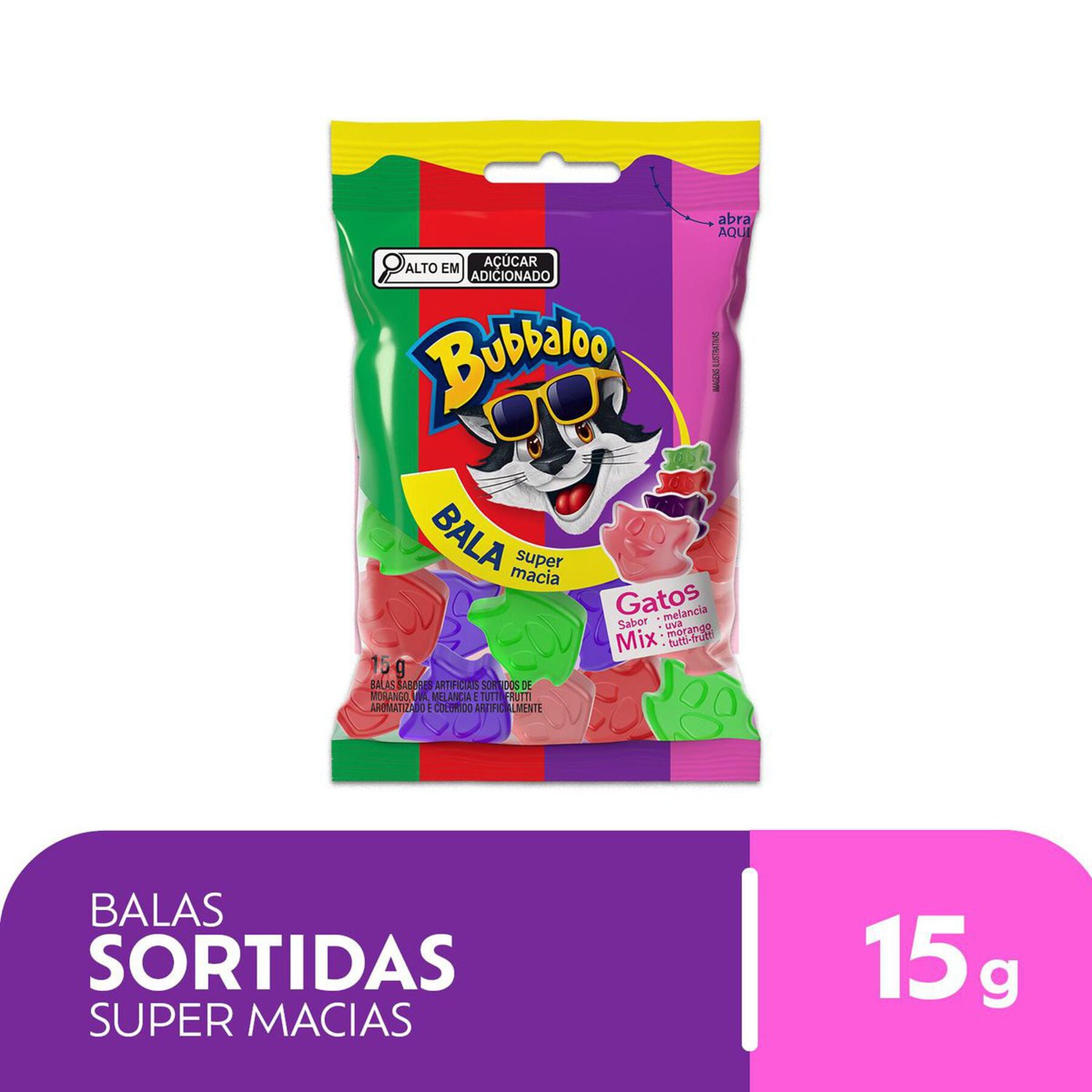 Bala Sortida Gatos Bubbaloo Pacote 15g