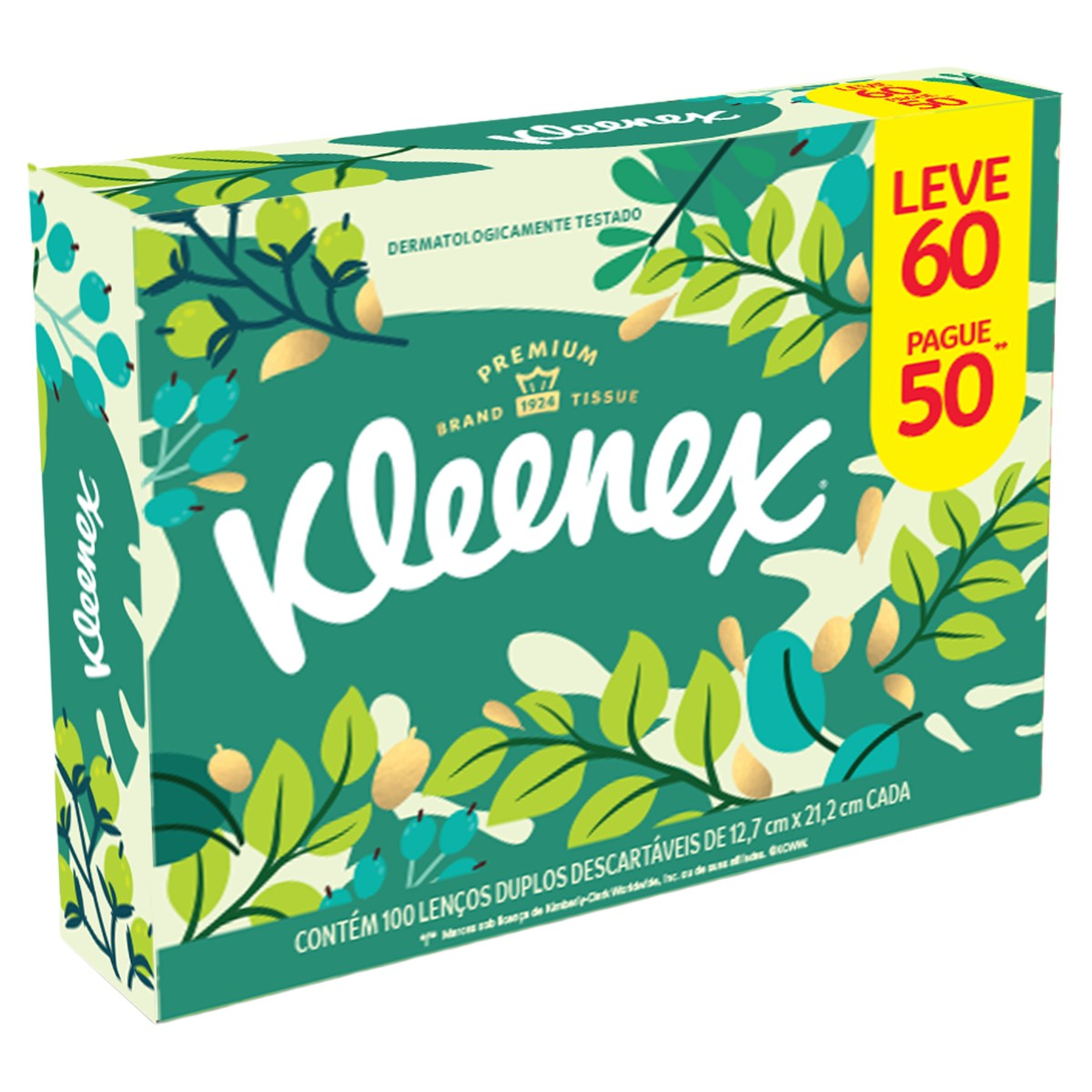 Len&ccedil;o de Papel Folha Dupla Kleenex Caixa Leve 60 Pague 50 Folhas