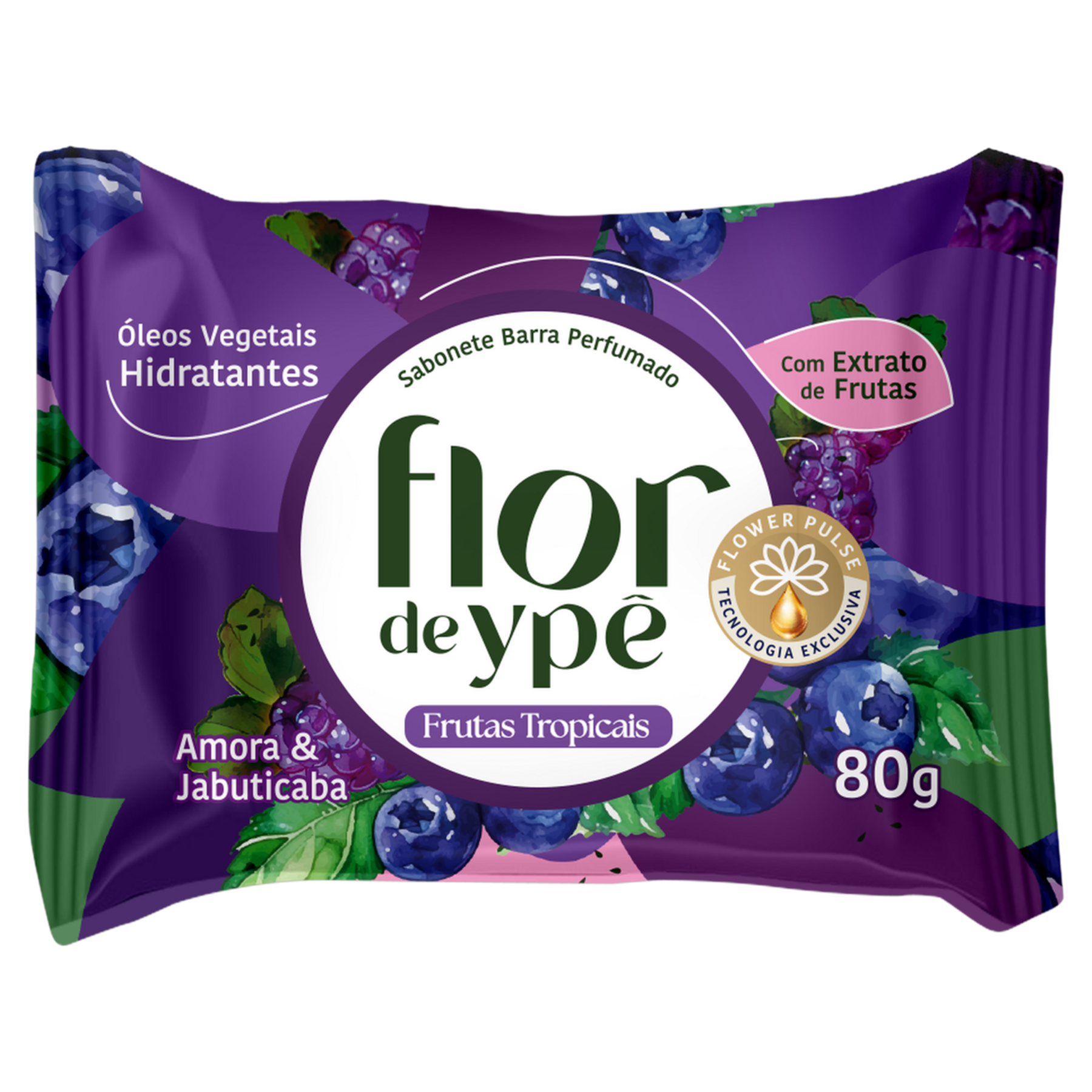 Sabonete Barra Flor de Yp&ecirc; Frutas Tropicais Amora e Jabuticaba Pacote 80g