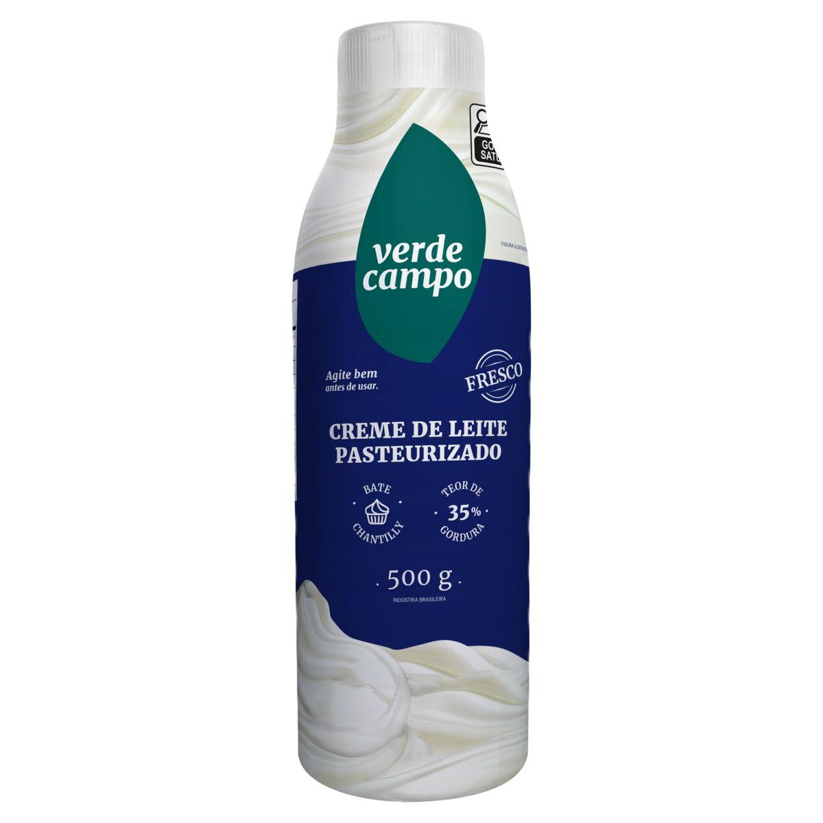 Creme de Leite Pasteurizado Bate Chantilly Verde Campo Garrafa 500g