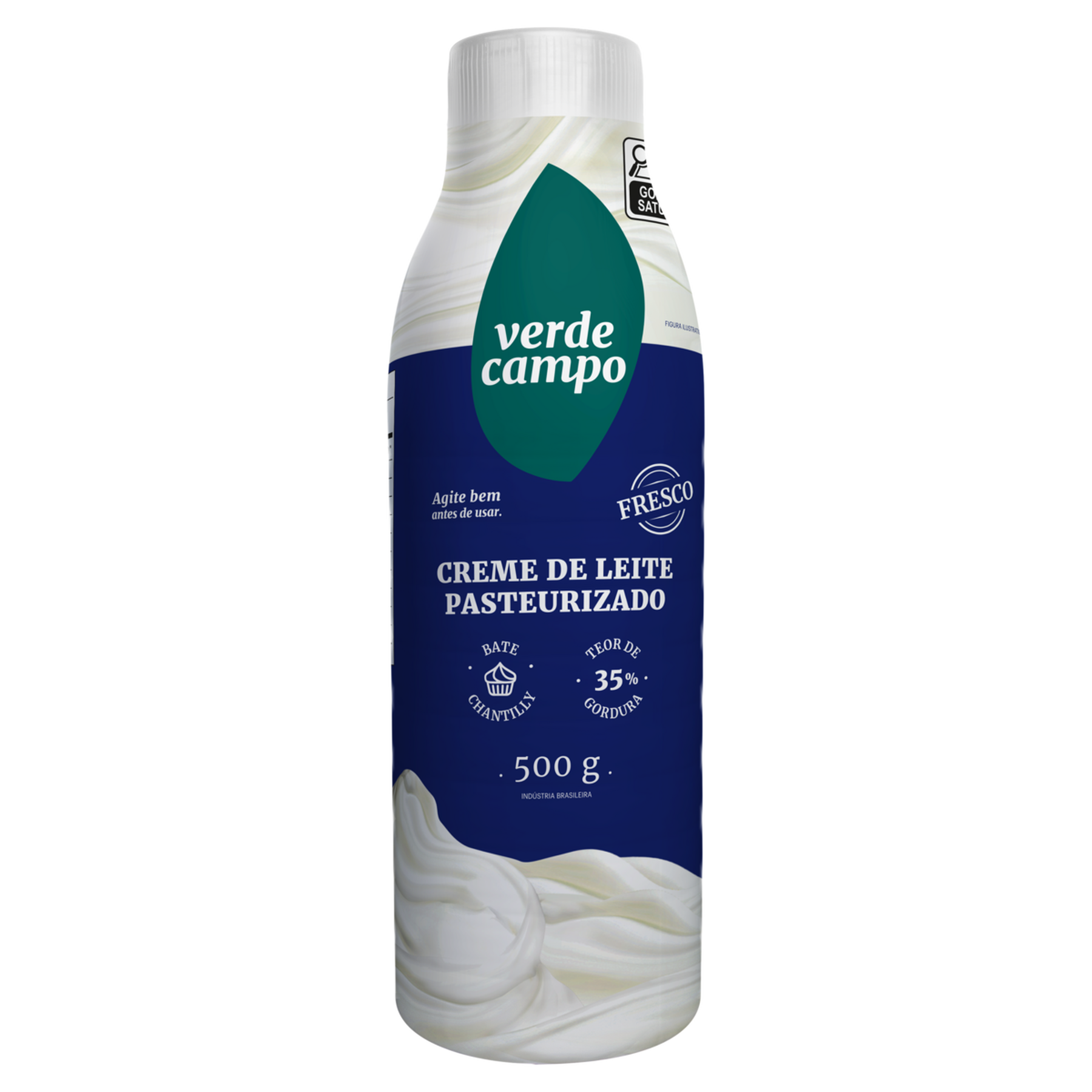Creme de Leite Pasteurizado Bate Chantilly Verde Campo Garrafa 500g