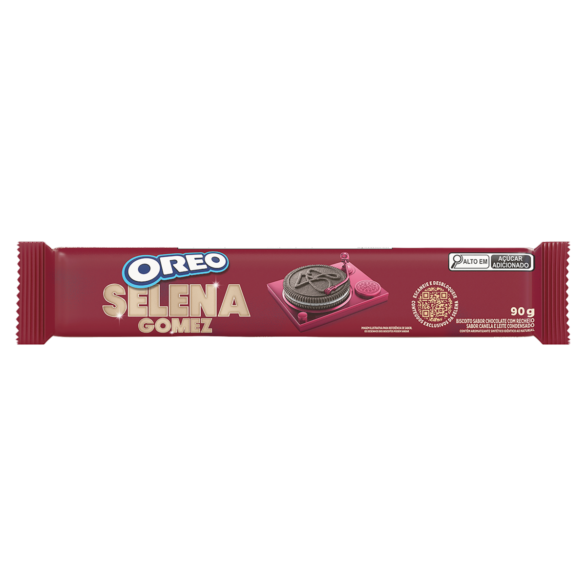 Biscoito Chocolate Recheio Canela e Leite Condensado Selena Gomez Oreo Pacote 90g