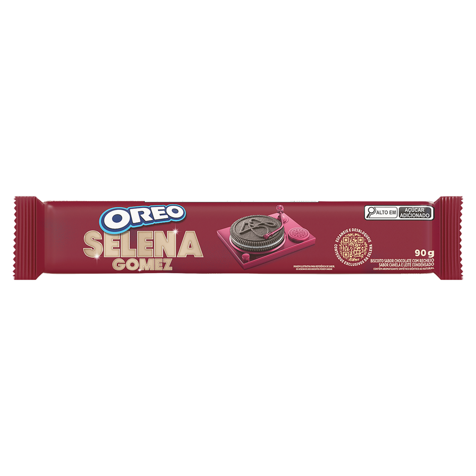 Biscoito Chocolate Recheio Canela e Leite Condensado Selena Gomez Oreo Pacote 90g