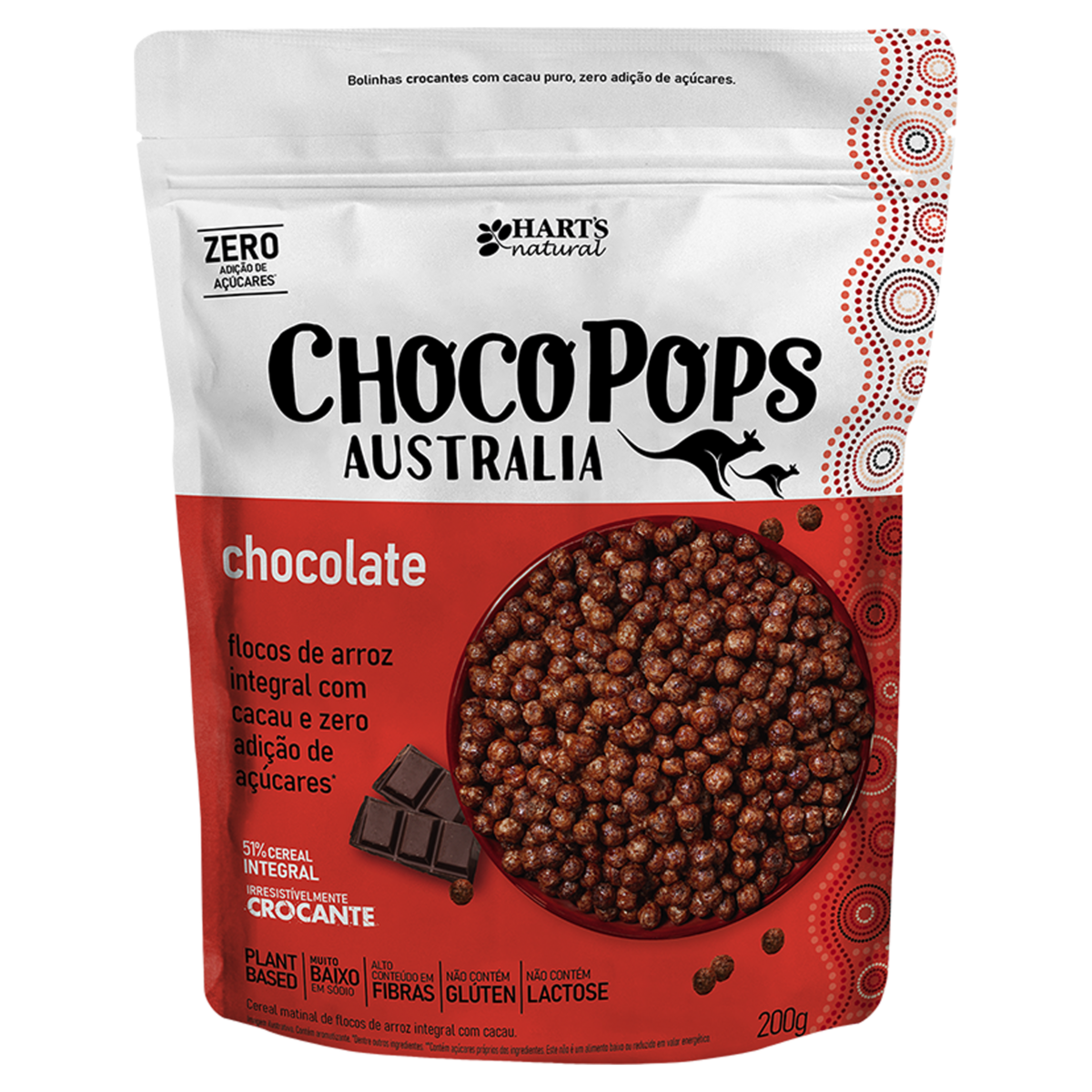 Cereal Matinal Integral Chocolate ChocoPops Australia Zero Hart's Natural Pouch 200g