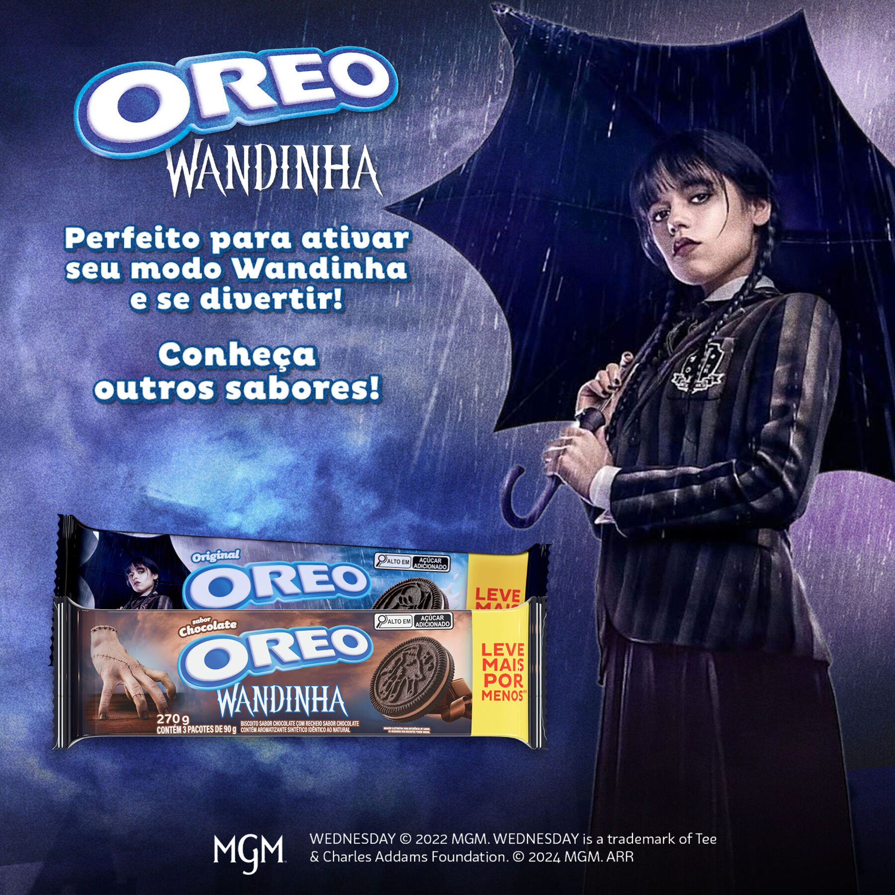 Biscoito Chocolate Recheio Chocolate Oreo Pacote 270g C/3 Unidades