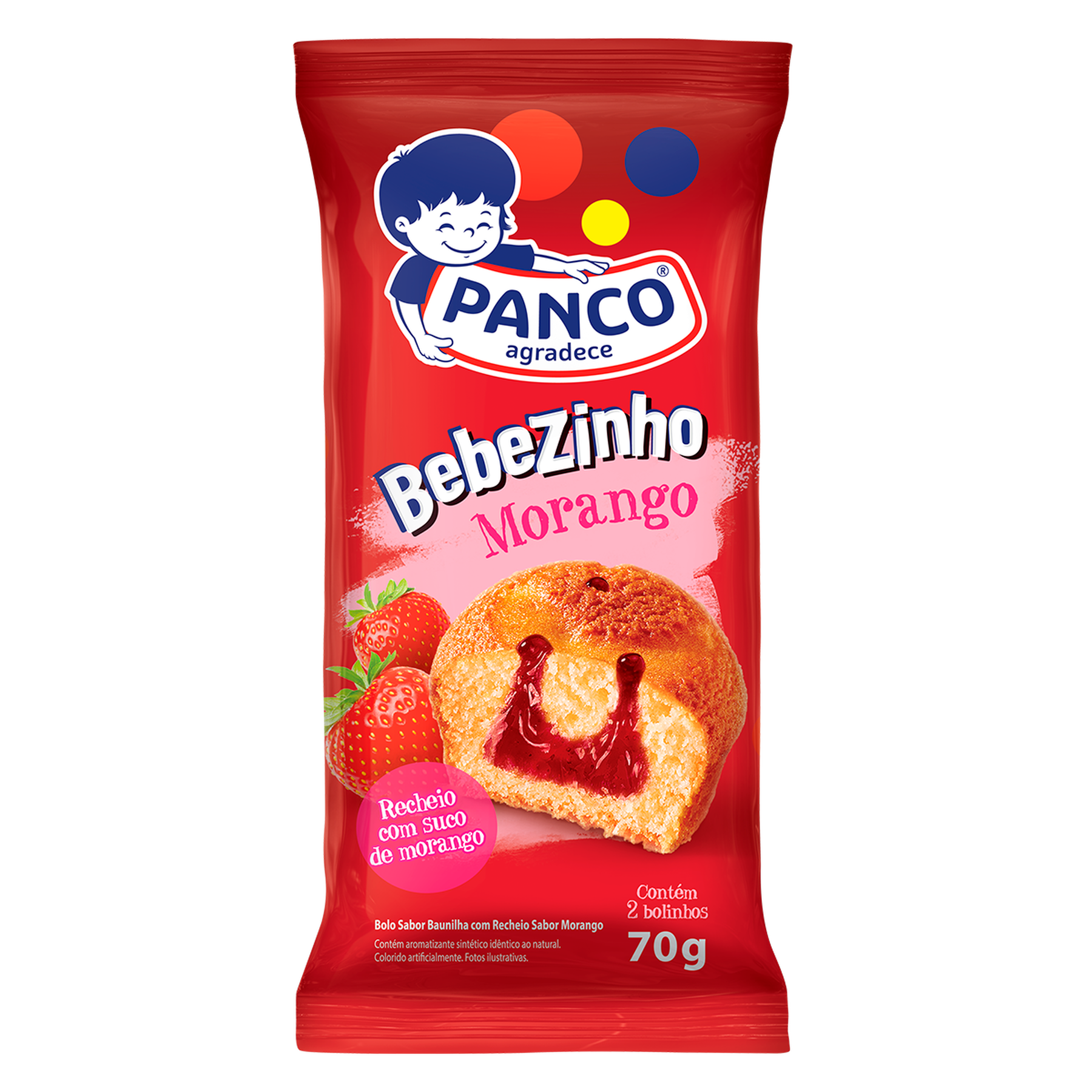 Bolinho Bebezinho de Morango Panco Pacote 70g C/2 Unidades