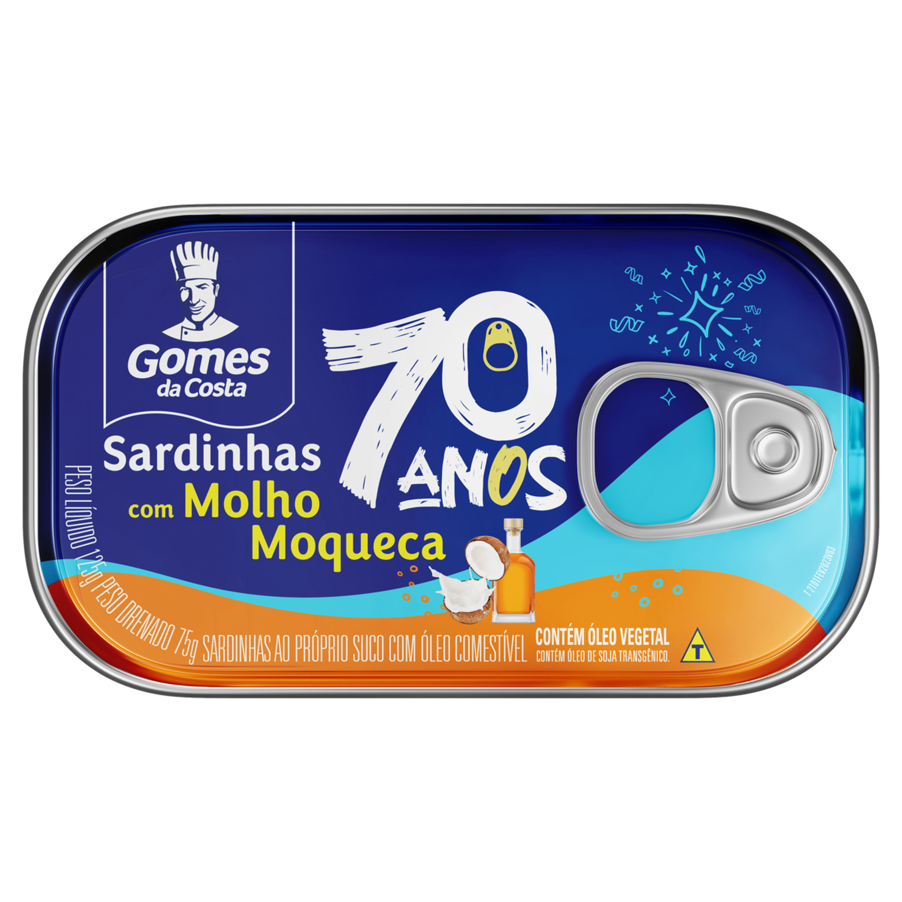 Sardinha com Molho Moqueca Gomes da Costa Lata 75g - Embalagem Edição Especial 70 Anos