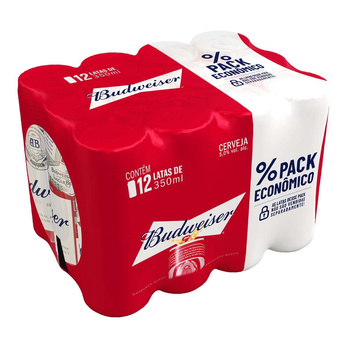 Pack Econ&ocirc;mico Cerveja Pilsen Lager Budweiser Lata 12 Unidades 350ml Cada