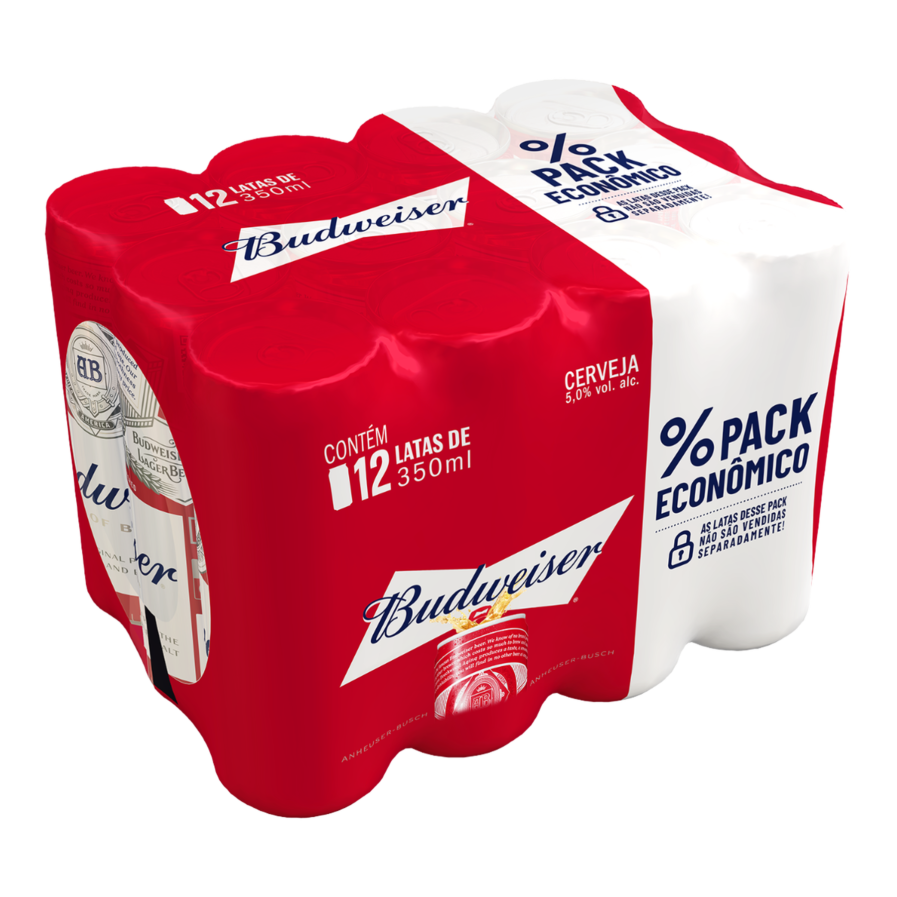 Pack Econ&ocirc;mico Cerveja Pilsen Lager Budweiser Lata 12 Unidades 350ml Cada