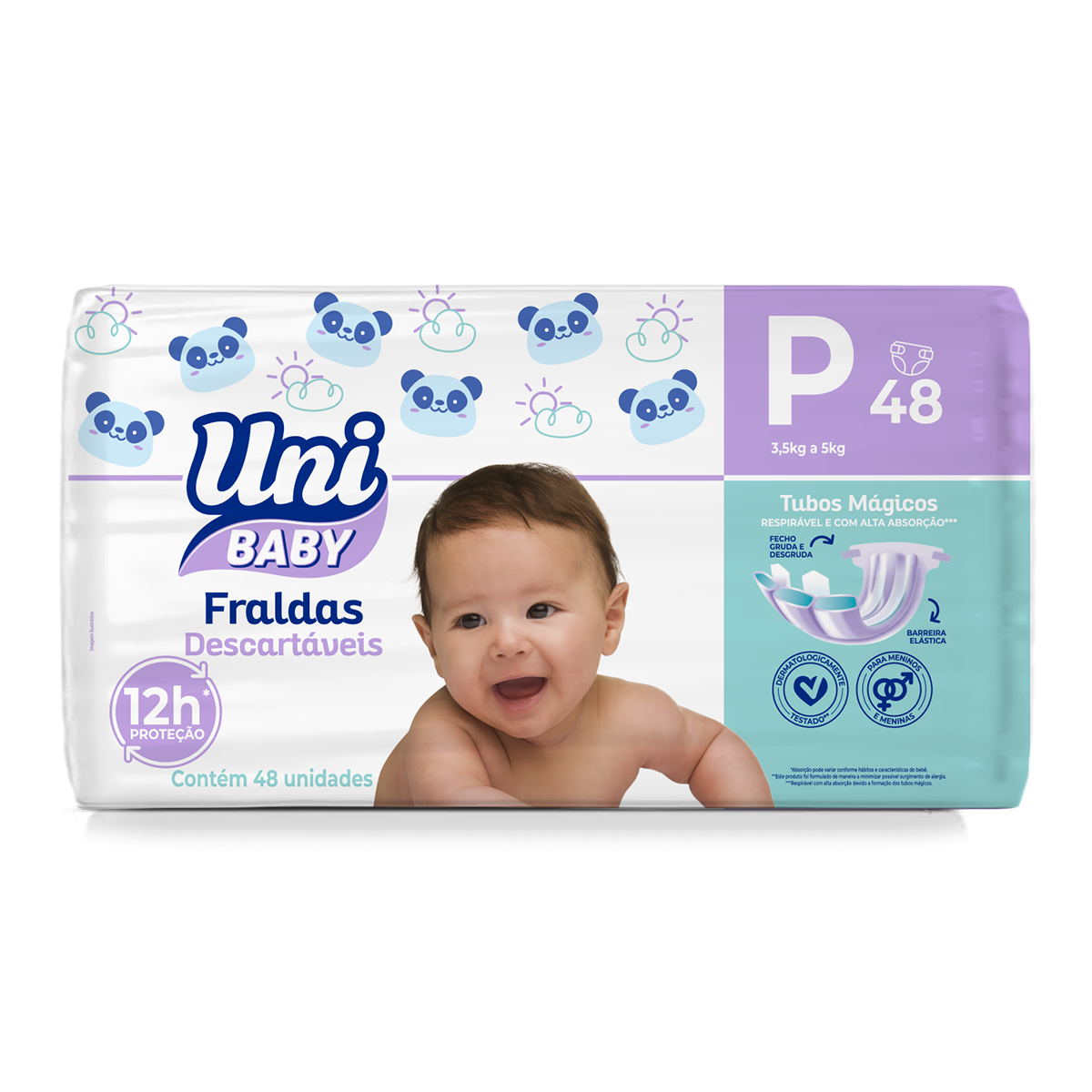 Fralda Descart&aacute;vel Uni Baby Tam. P Pacote C/48 Unidades