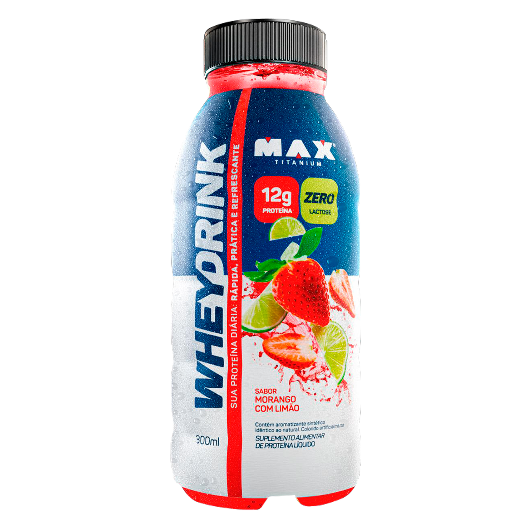 Whey Drink Morango com Lim&atilde;o Zero Lactose Max Titanium Garrafa 300ml