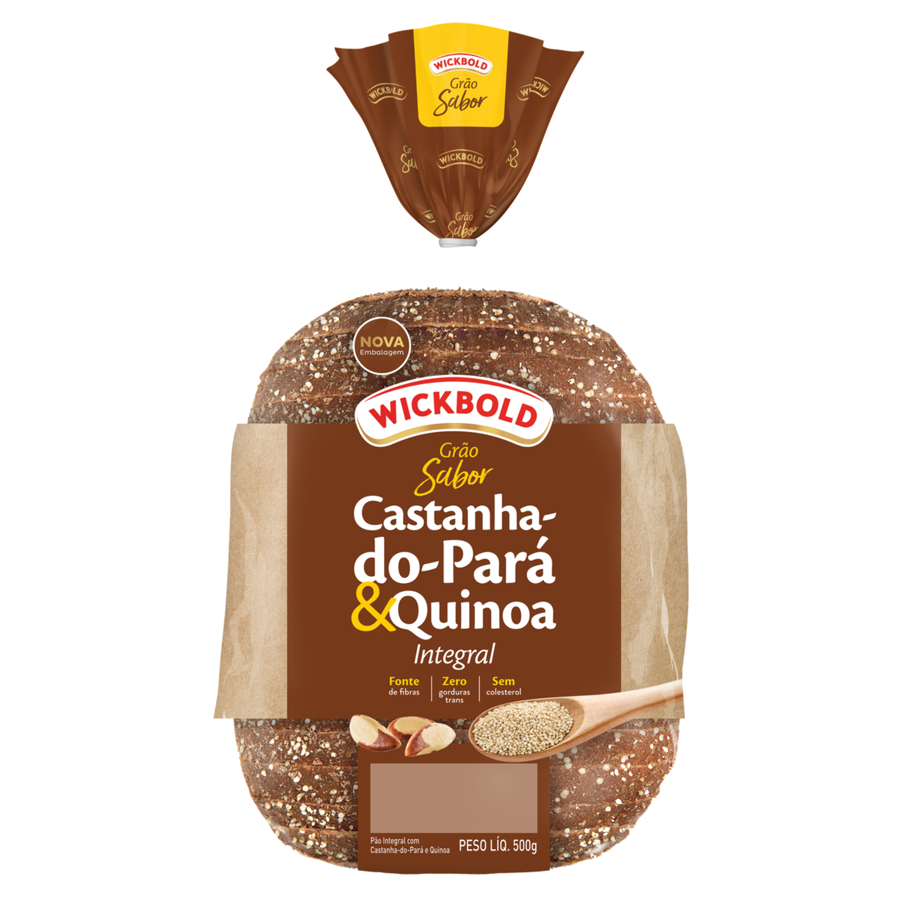 Pão de Forma 37,8% Integral Castanha-do-Pará e Quinoa Wickbold Grão Sabor Pacote 500g