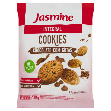 Biscoito Cookie Integral Cacau e Gotas de Chocolate Jasmine Pacote 150g