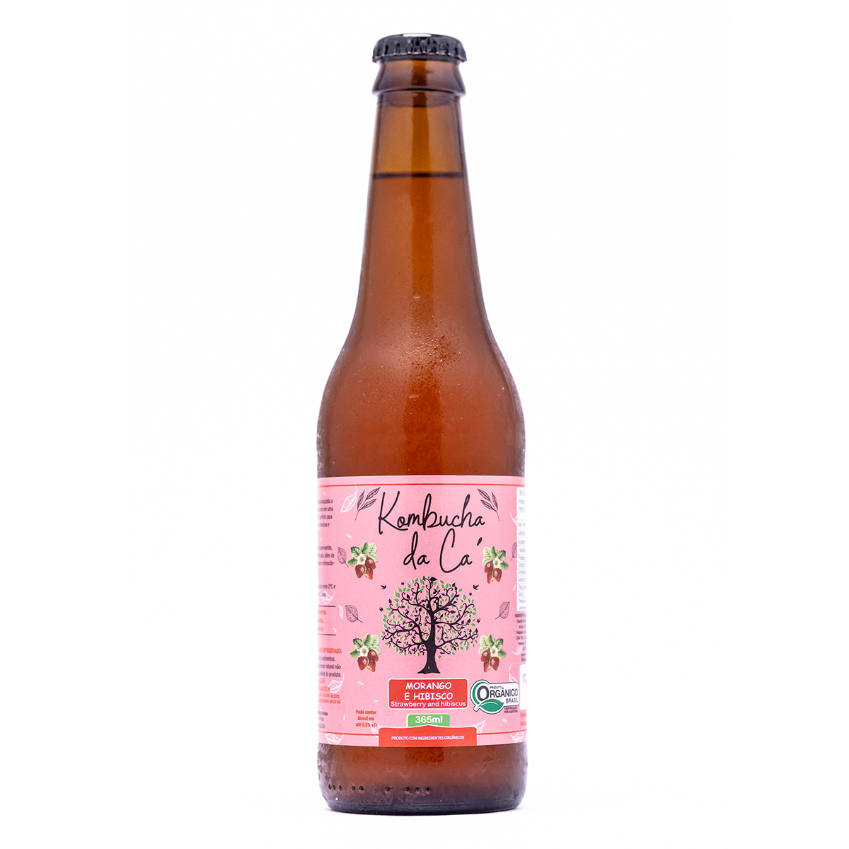 Bebida Morango e Hibisco Kombucha da C&aacute; Garrafa 365ml