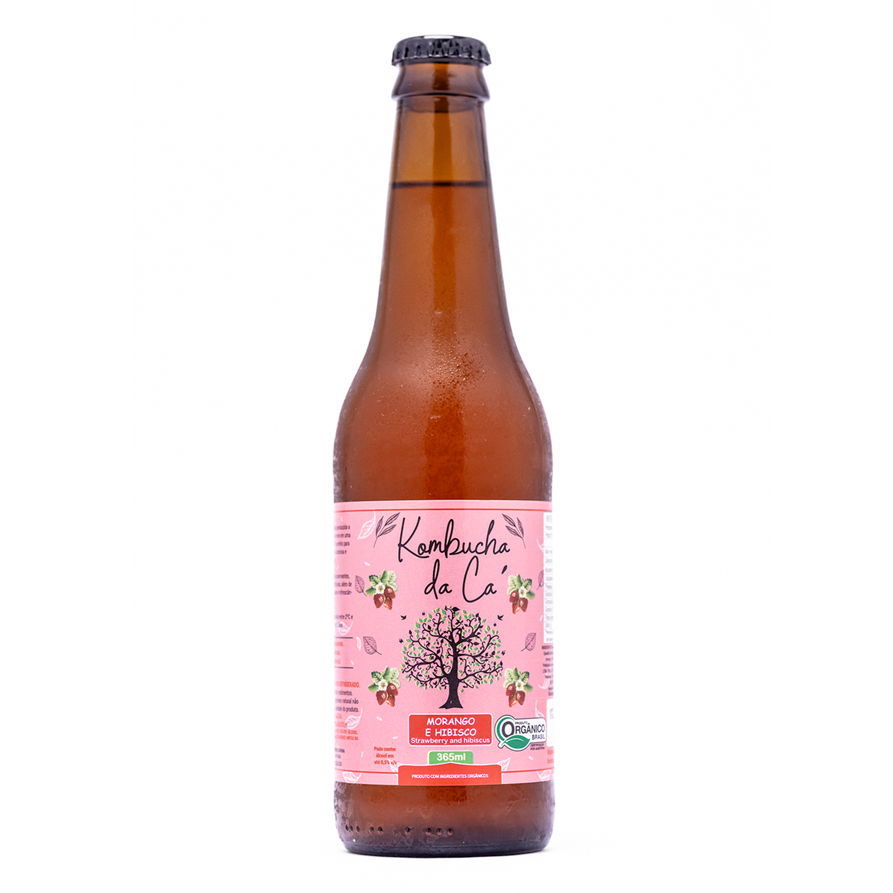 Bebida Morango e Hibisco Kombucha da C&aacute; Garrafa 365ml