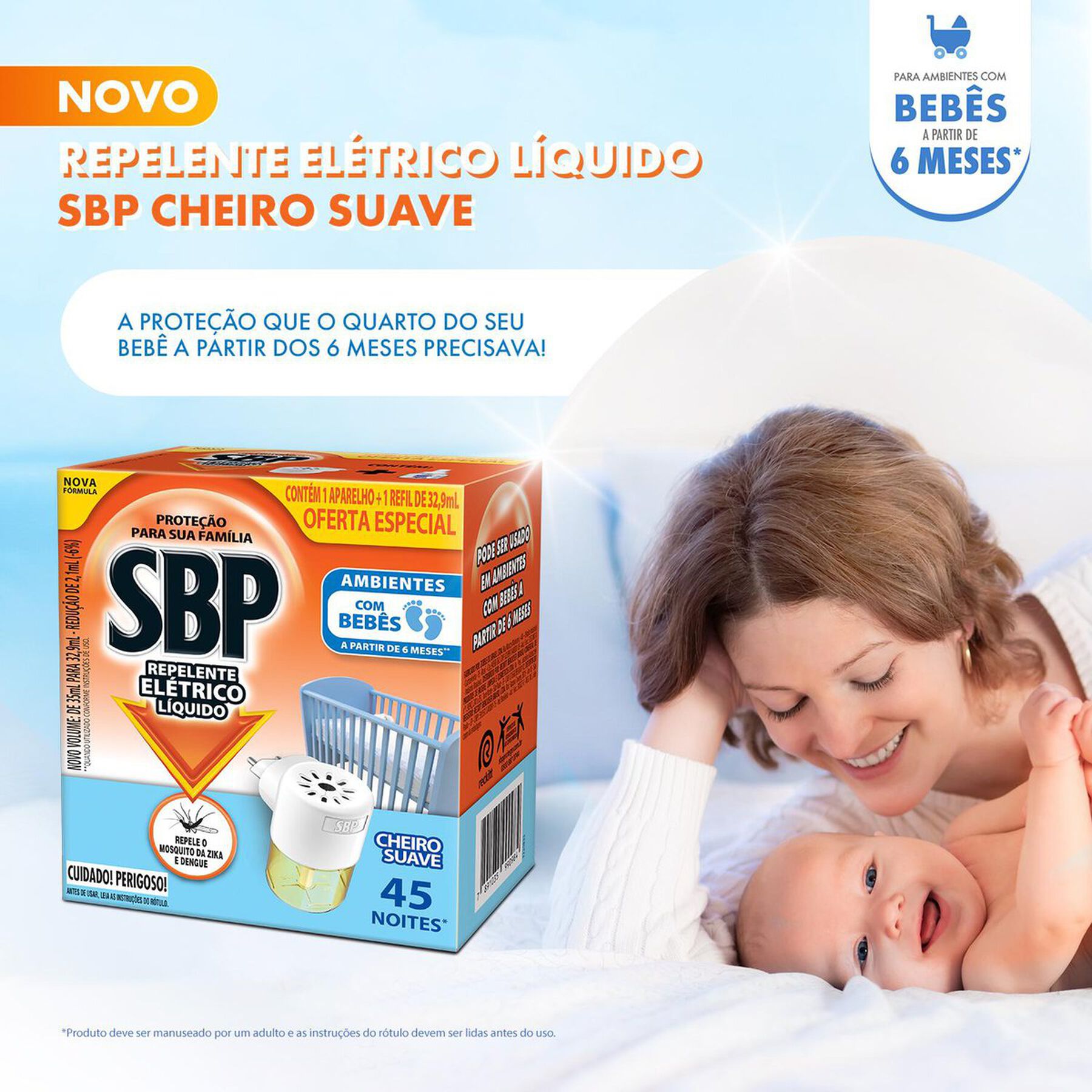 Kit Aparelho + Repelente Elétrico Líquido Cheiro Suave SBP 35ml Refil
