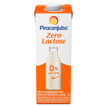 Leite UHT Semidesnatado Zero Lactose Piracanjuba Caixa com Tampa 1l