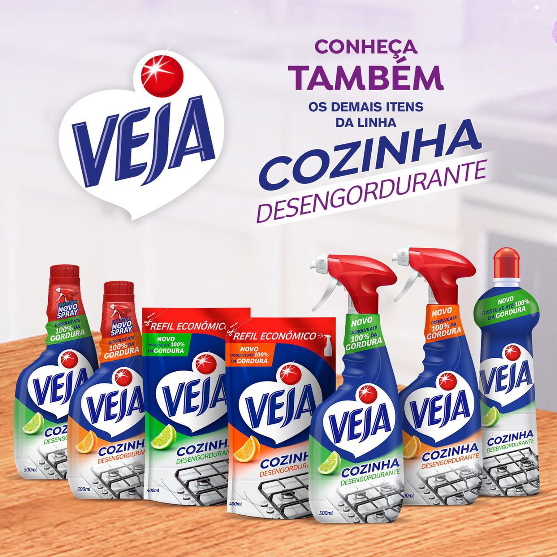 Limpador Desengordurante Cozinha Lavanda Veja Frasco 500ml Borrifador Grátis 30% de Desconto