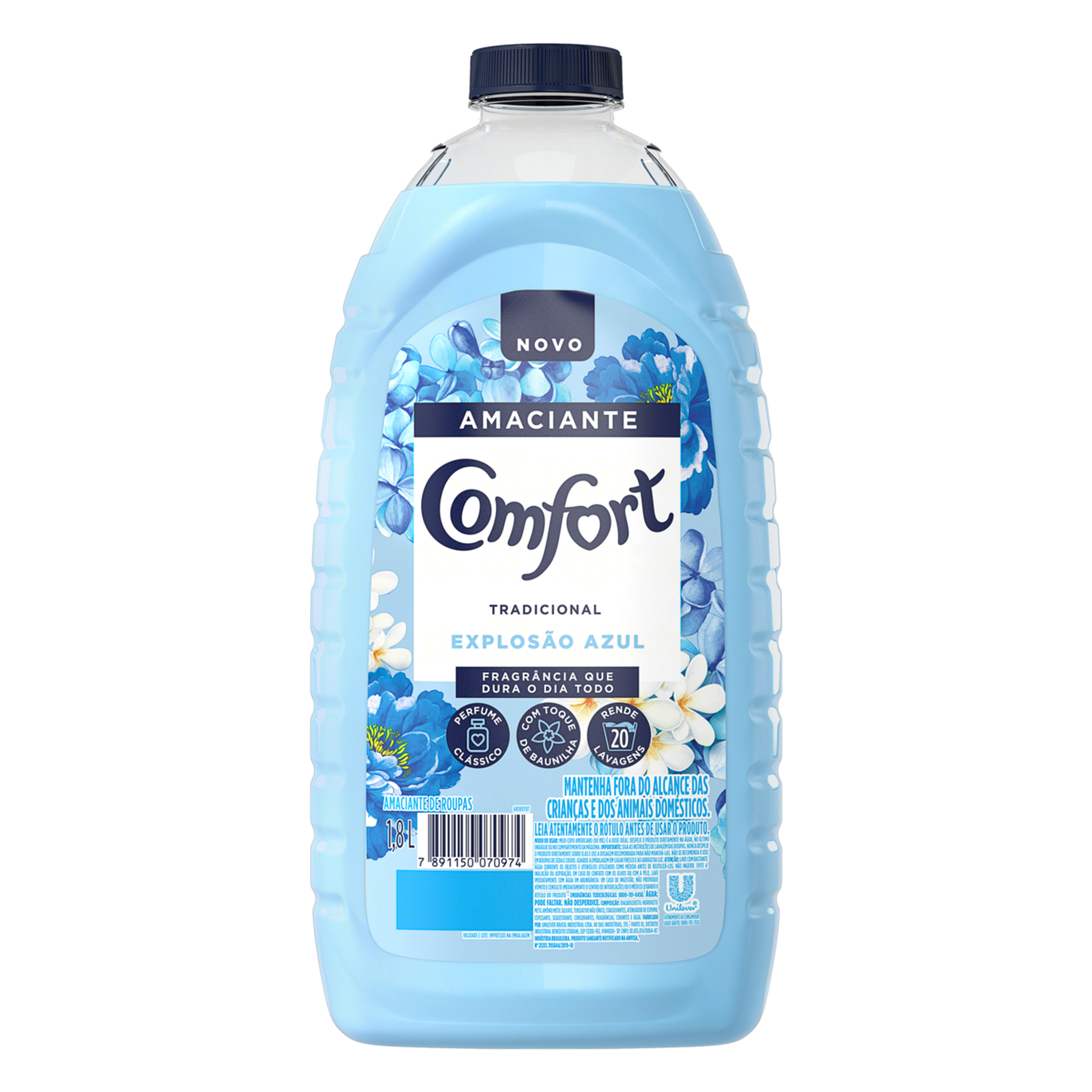 Amaciante de Roupa Diluído Explosão Azul Comfort Frasco 1,8l