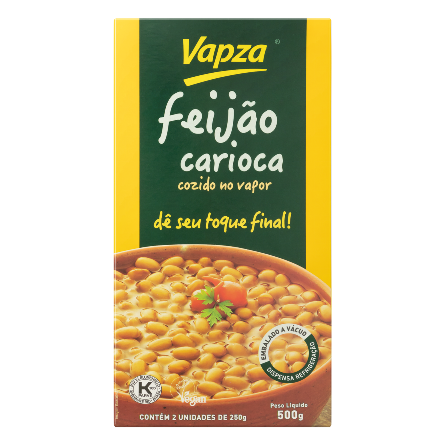 Feij&atilde;o Carioca Cozido no Vapor Vapza Caixa 500g C/2 Unidades