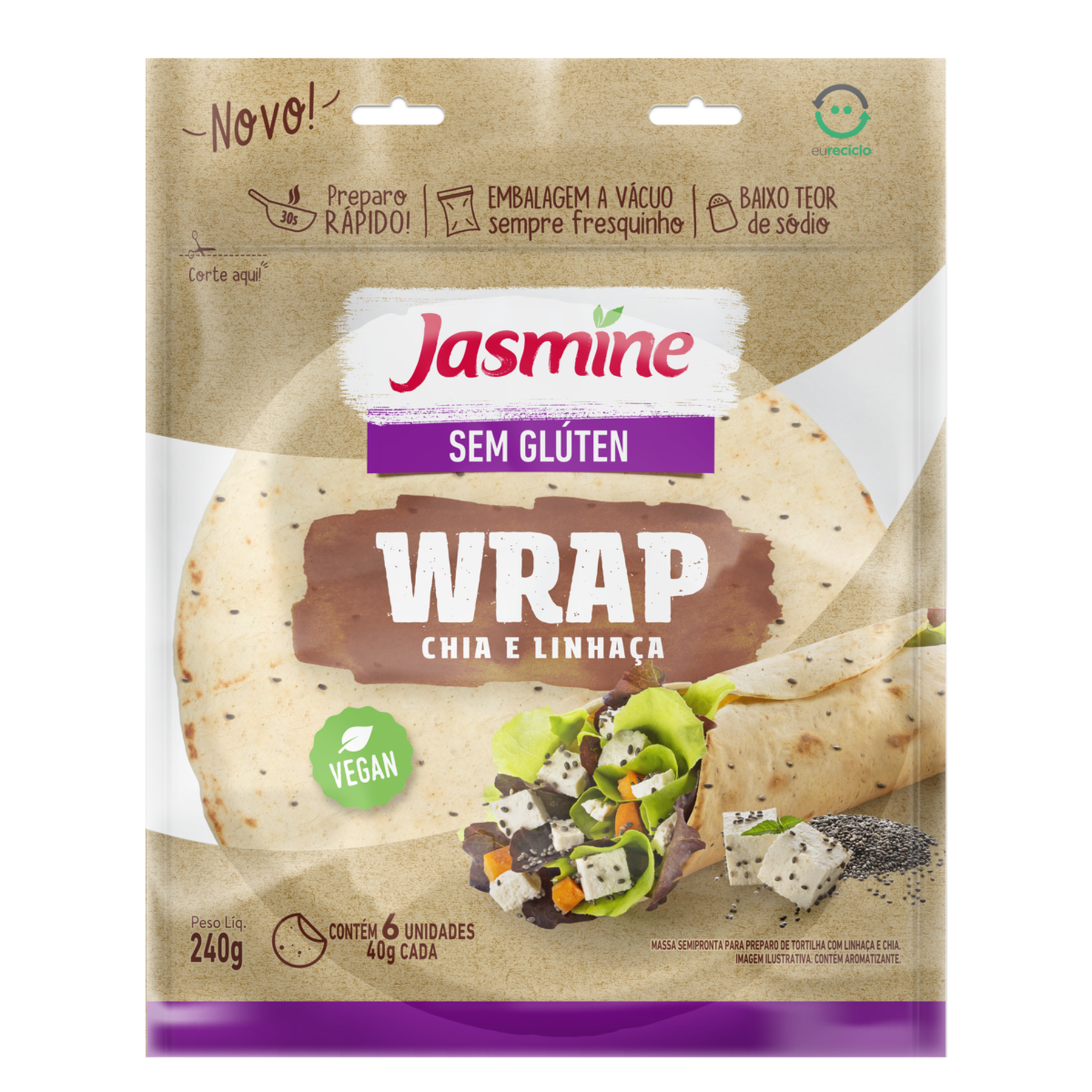 Massa Wrap Chia e Linha&ccedil;a sem Gl&uacute;ten Jasmine Pouch 240g&nbsp;