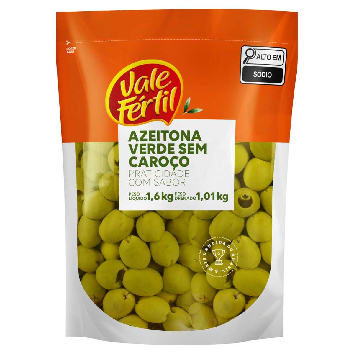 Azeitona Verde em Conserva sem Caro&ccedil;o Vale F&eacute;rtil Sach&ecirc; 1,01kg