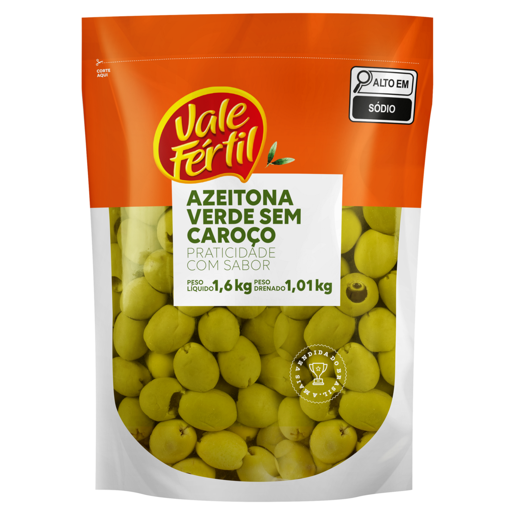 Azeitona Verde em Conserva sem Caro&ccedil;o Vale F&eacute;rtil Sach&ecirc; 1,01kg