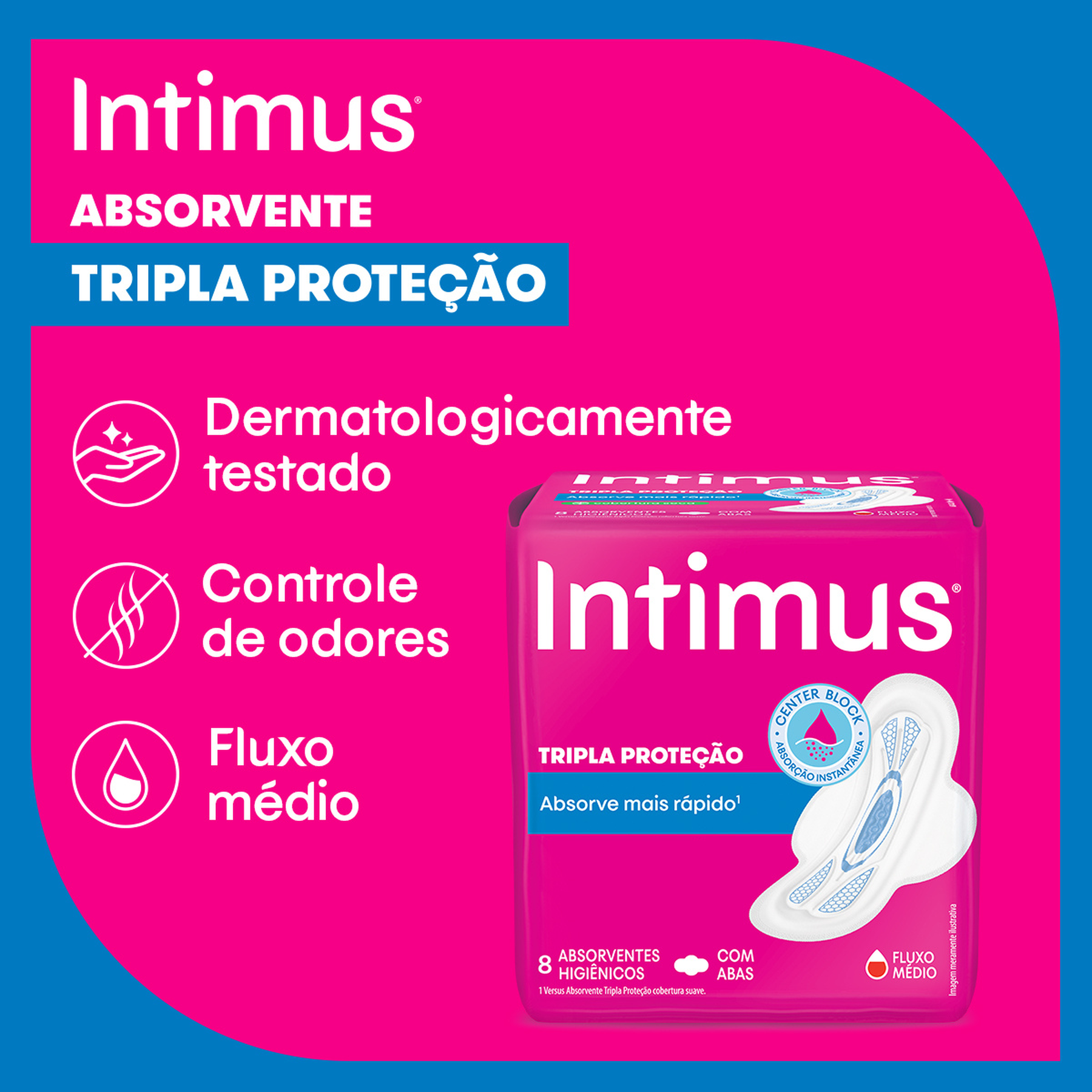 Absorvente com Abas Extra Suave Intimus Tripla Proteção Pacote 32 Unidades