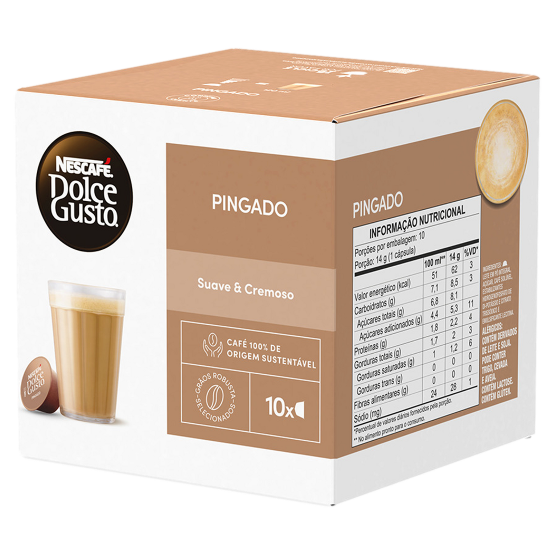 Caf&eacute; em C&aacute;psula com Leite Pingado Nescaf&eacute; Dolce Gusto Caixa C/10 Unidades