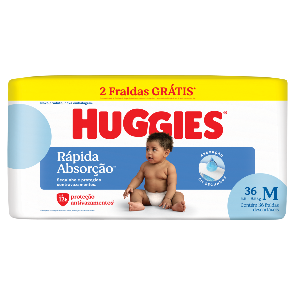 Fralda Descart&aacute;vel Infantil R&aacute;pida Absor&ccedil;&atilde;o Huggies M Pacote C/36 Unidades - Embalagem Gr&aacute;tis 2 Fraldas