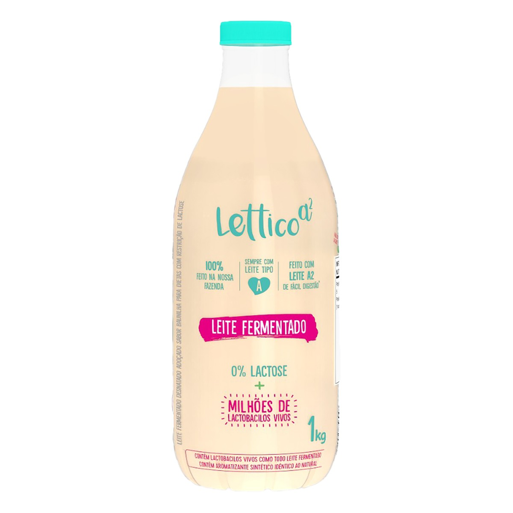 Leite Fermentado Desnatado Baunilha Zero Lactose Lettico a&sup2; Garrafa 1kg