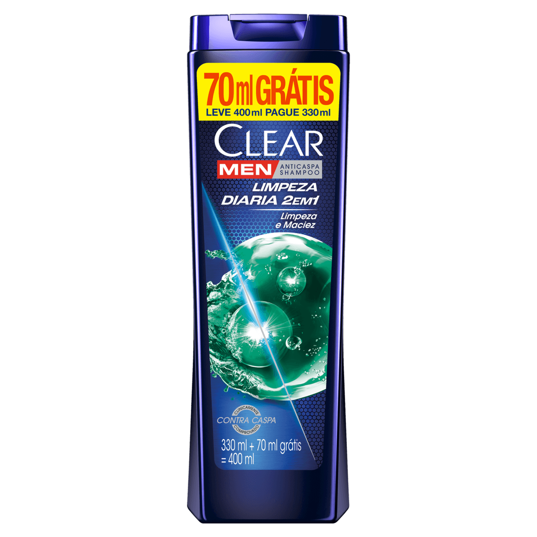 Shampoo 2 em 1 Anticaspa Clear Men Limpeza Di&aacute;ria Frasco Leve 400ml Pague 330ml