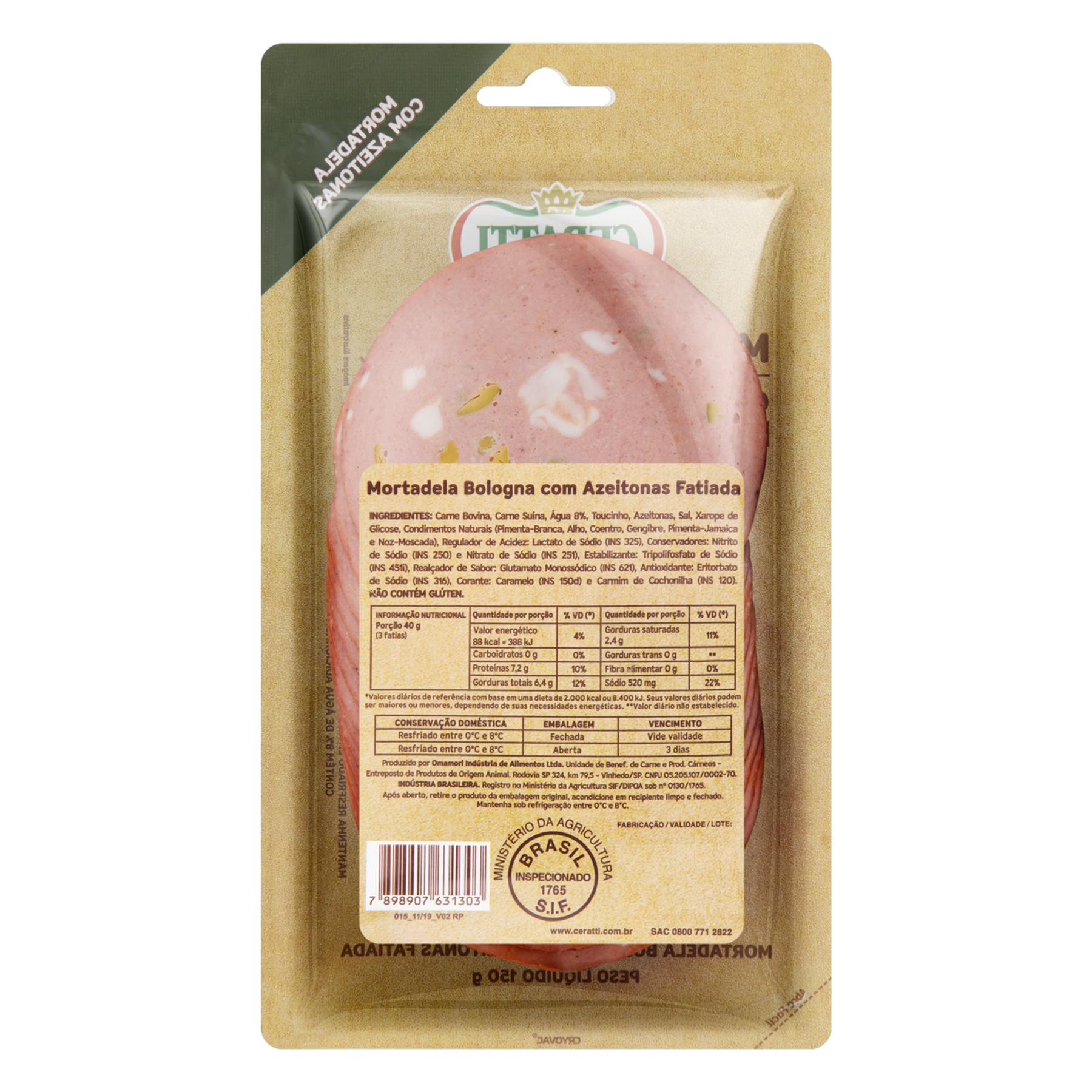 Mortadela Bologna com Azeitona Fatiada Ceratti 150g