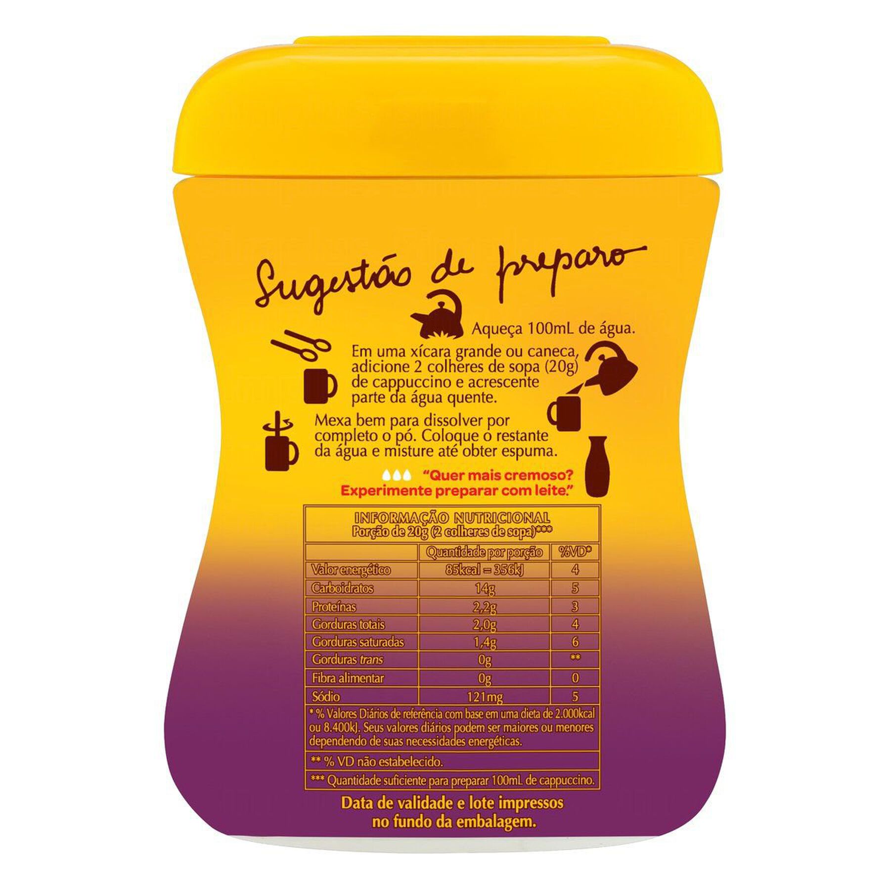 Cappuccino Solúvel Baunilha 3 Corações Pote 200g