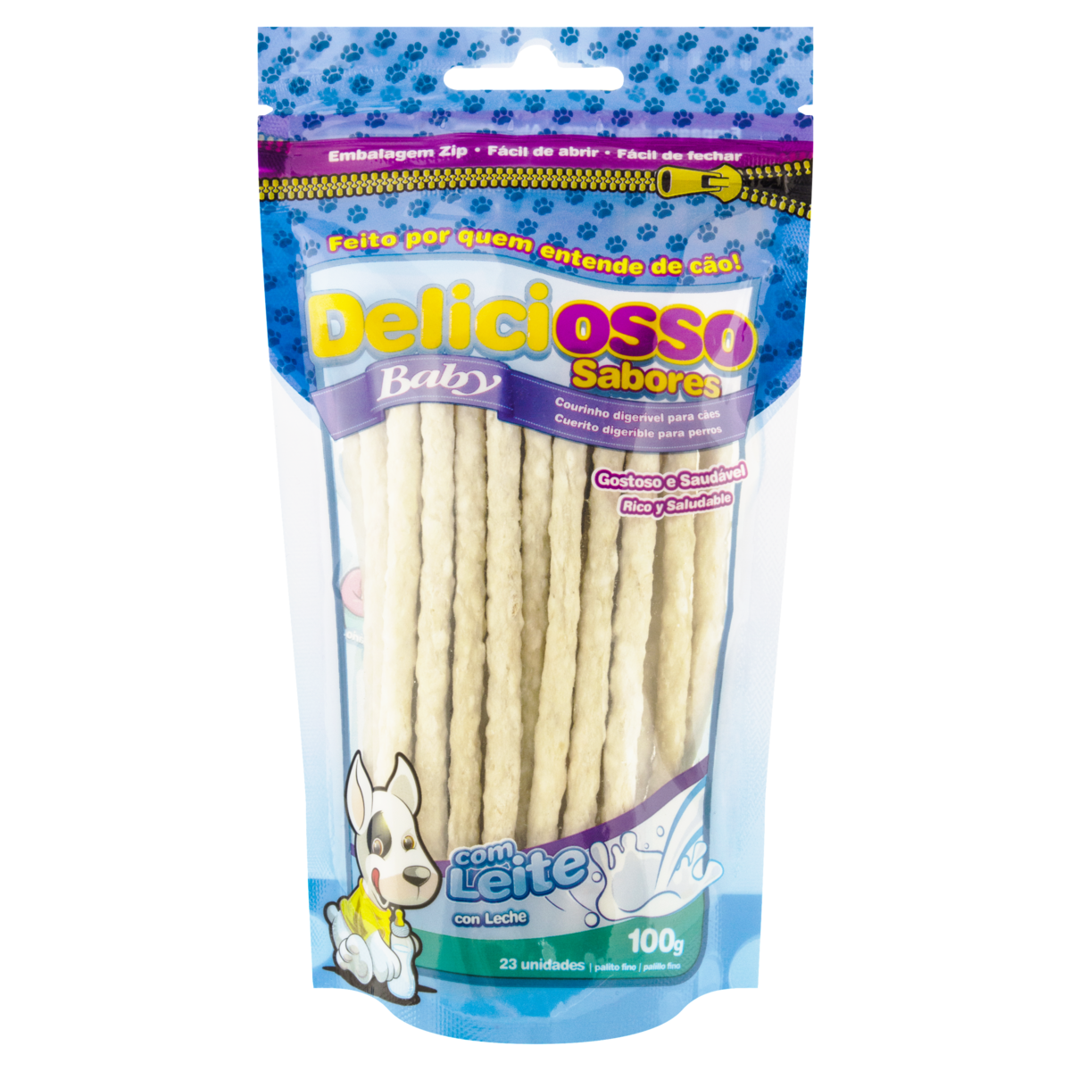 Palito Mastig&aacute;vel Fino para C&atilde;es Leite Deliciosso Baby 100g 23 Unidades