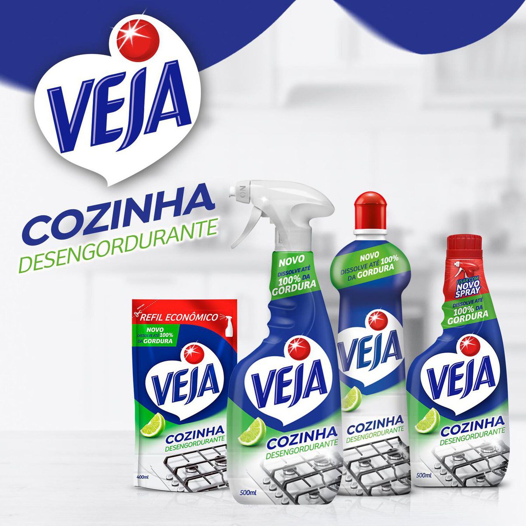 Limpador Desengordurante Cozinha Laranja Veja Sachê 400ml Refil Econômico